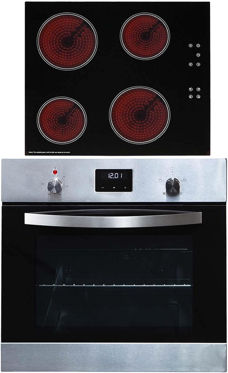 SIA SO114SS 60cm Stainless Steel Digital Electric Single Fan Oven & CERH60BL 4 Zone Ceramic Hob With Child Lock.