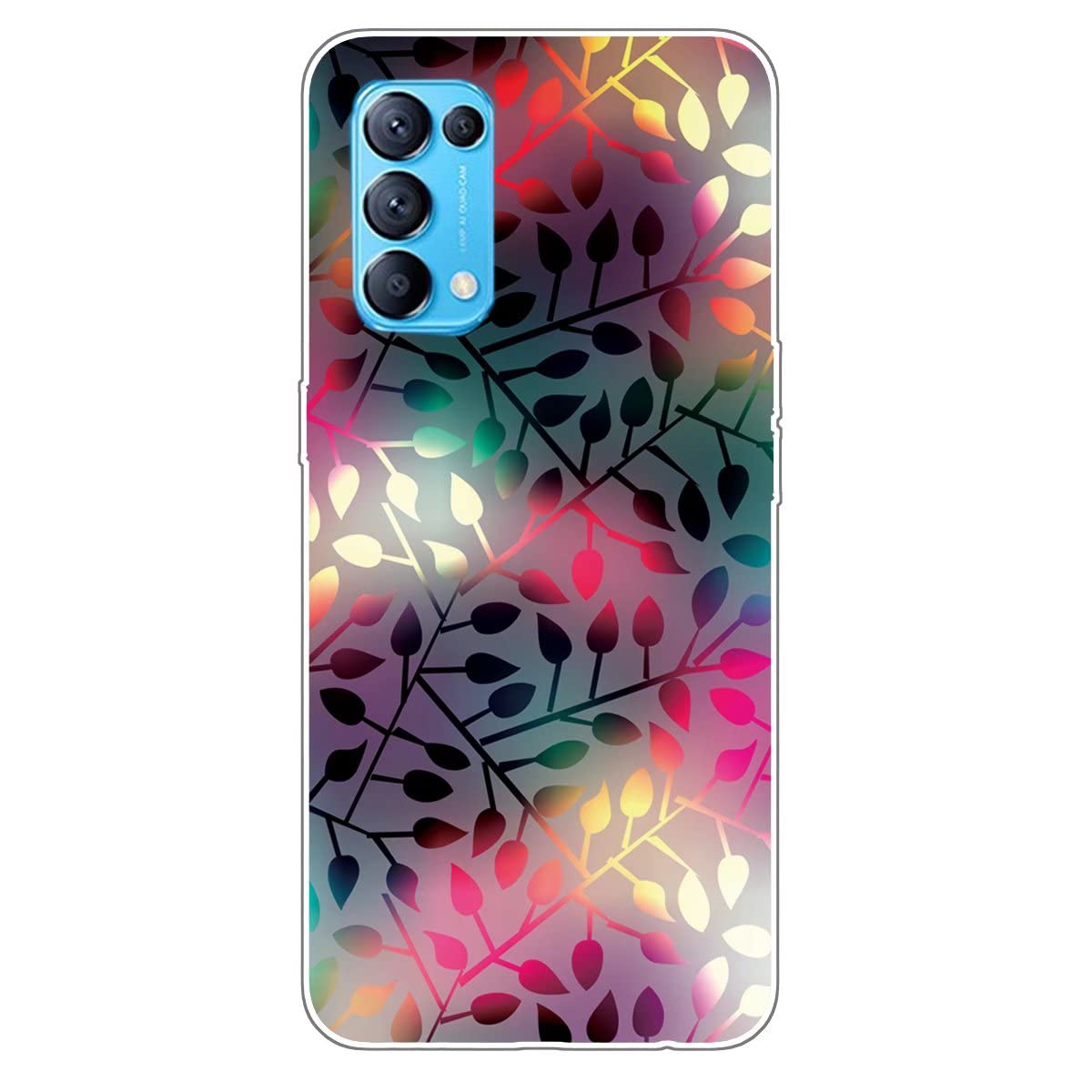 Xunlaixin MUTOUREN Compatible with OPPO Find X3 Lite Case with Tempered Glass Screen Protector, Clear Soft Silicone TPU Bumper Cover Transparent for OPPO Find X3 Lite (Colorful Leaves).