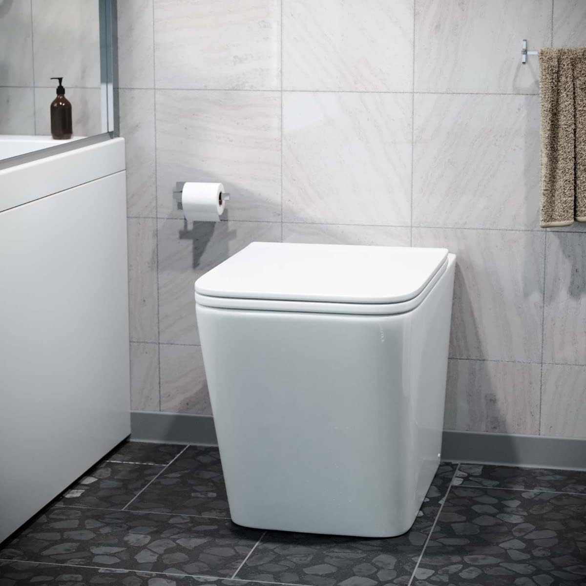 Nes Home Luxury Square Rimless Back To Wall Toilet Pan With UF Seat White.