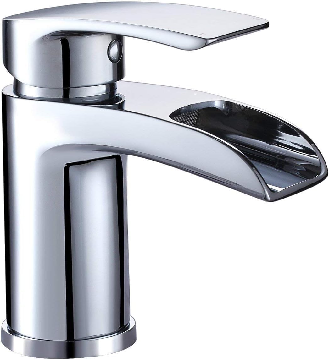 Hapilife Basin Taps Waterfall Mixers Bathroom Sink Mixer Tap Semi-open with UK Hoses Chrome Brass.