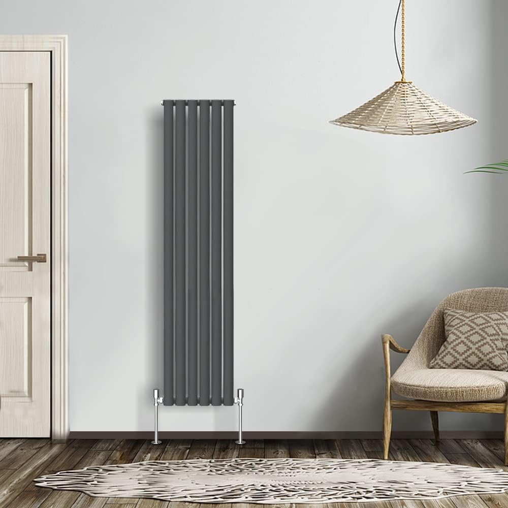 NRG Modern Radiator Black 600x590mm Single Oval Panel Heater Interior Designer Horizontal Bathroom Radiators.