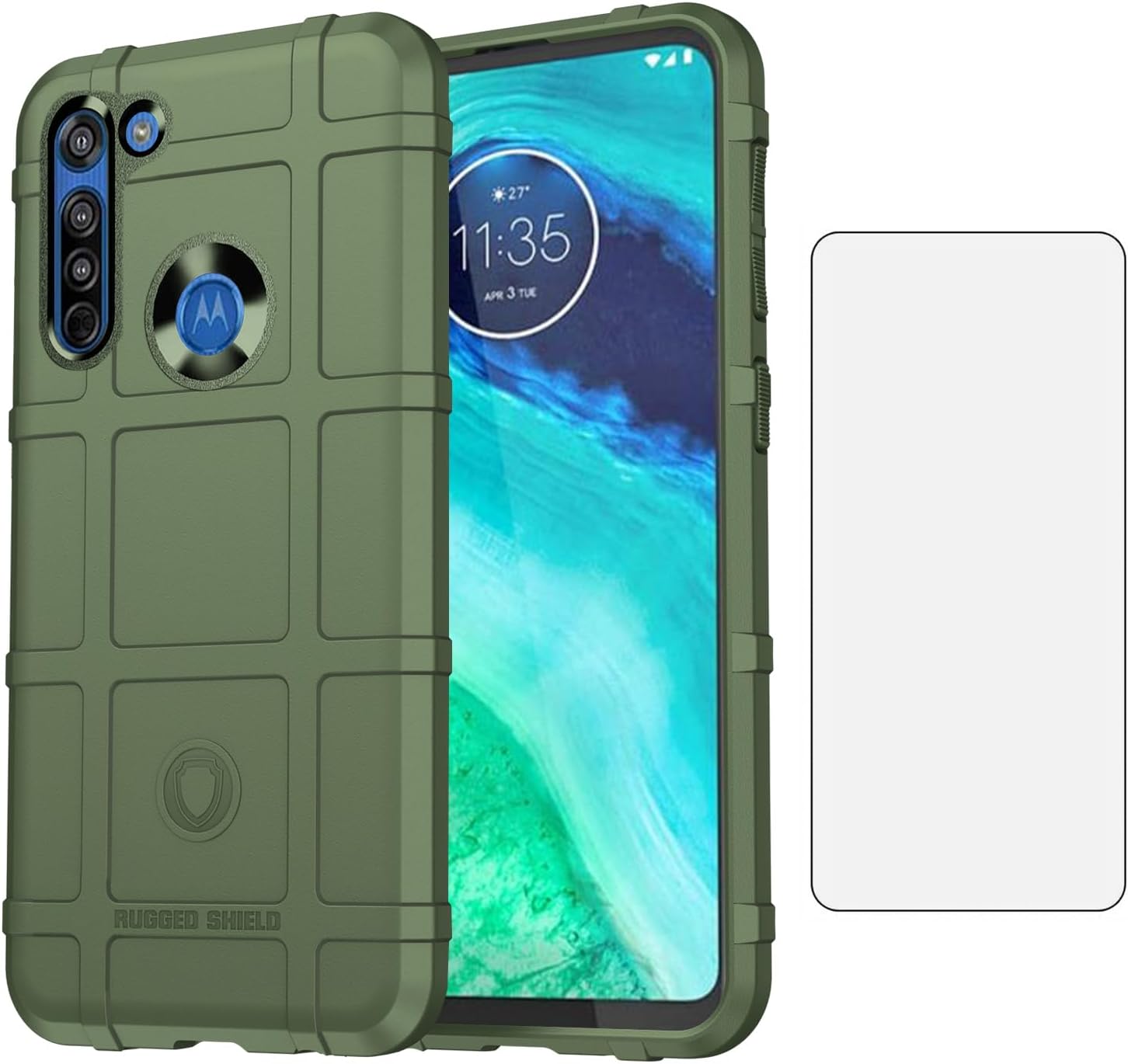 Asuwish Phone Case for Moto G8 2020 with Tempered Glass Screen Protector Cover and Slim Thin Hard Mobile Film Rugged TPU Cell Accessories Protective MotoG8 Motorola 8 8G XT2045-1 Women Men Green