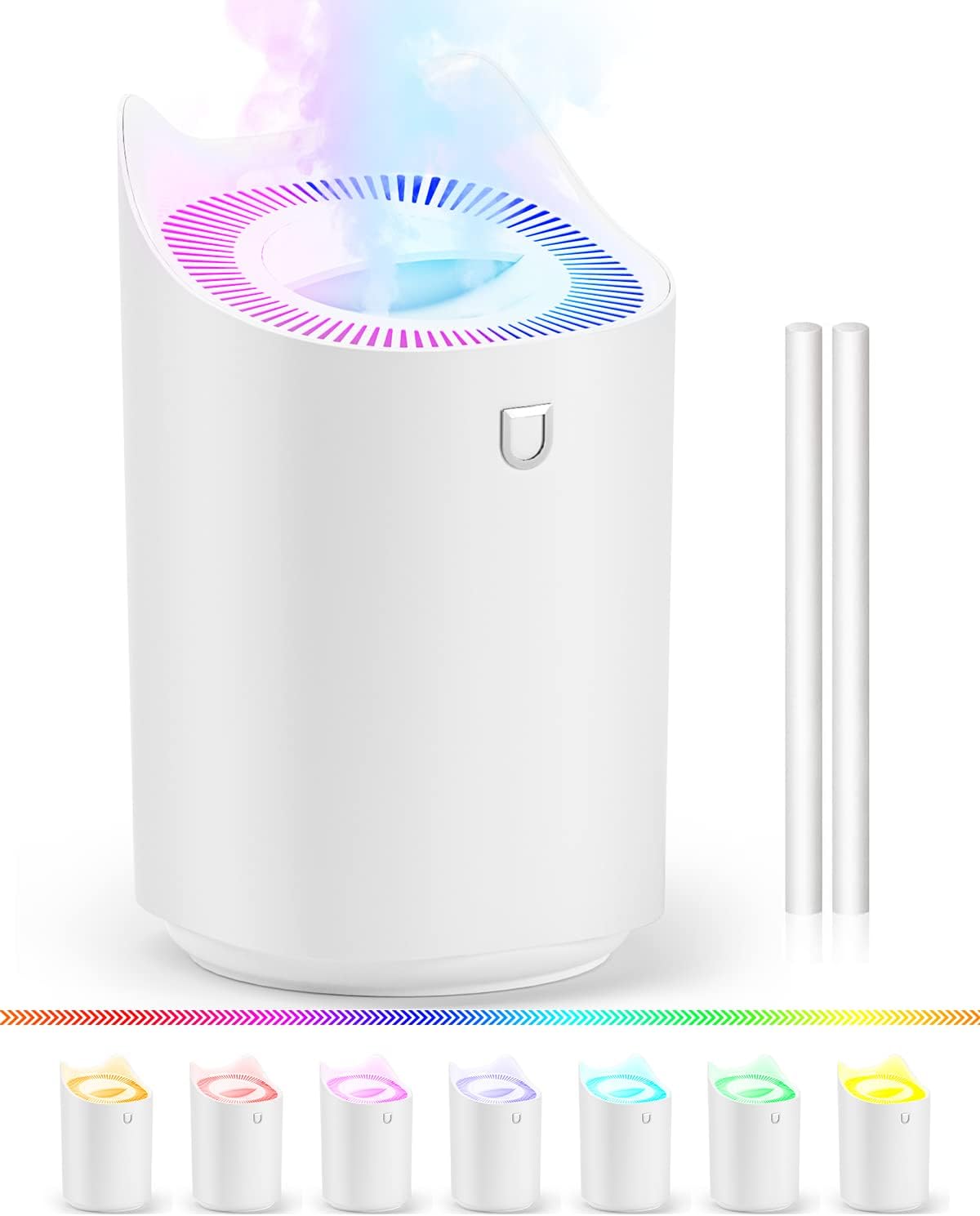 Humidifier, Waiybbit 3L Humidifier for Bedroom (Lasts Up to 20 Hours), Air Humidifier with Color Changing Night Light for Home Office, 3 Mist Modes, 2 Nozzles, Auto Shut Off.