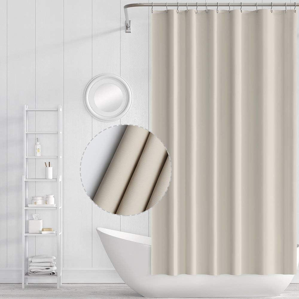 Funria Shower Curtain Beige Bathroom Curtains Waterproof Semi Transparent Wet Room Bath Curtains with Hooks Bathroom Accessories Long Shower Curtain 180 x 200CM Spliced Beige.