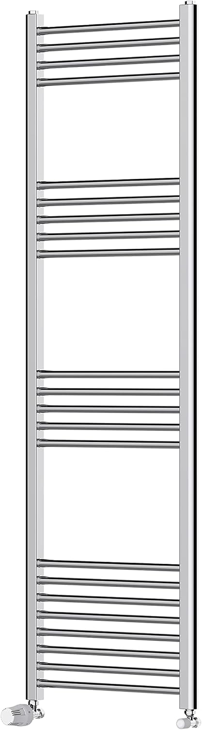 BPIL Heated Towel Rail Chrome Bathroom Ladder Radiator - Straight Heated Towel Rail Chrome Bathroom Ladder Radiator Including Thermostat Radiator Valve Straight, (1000500).