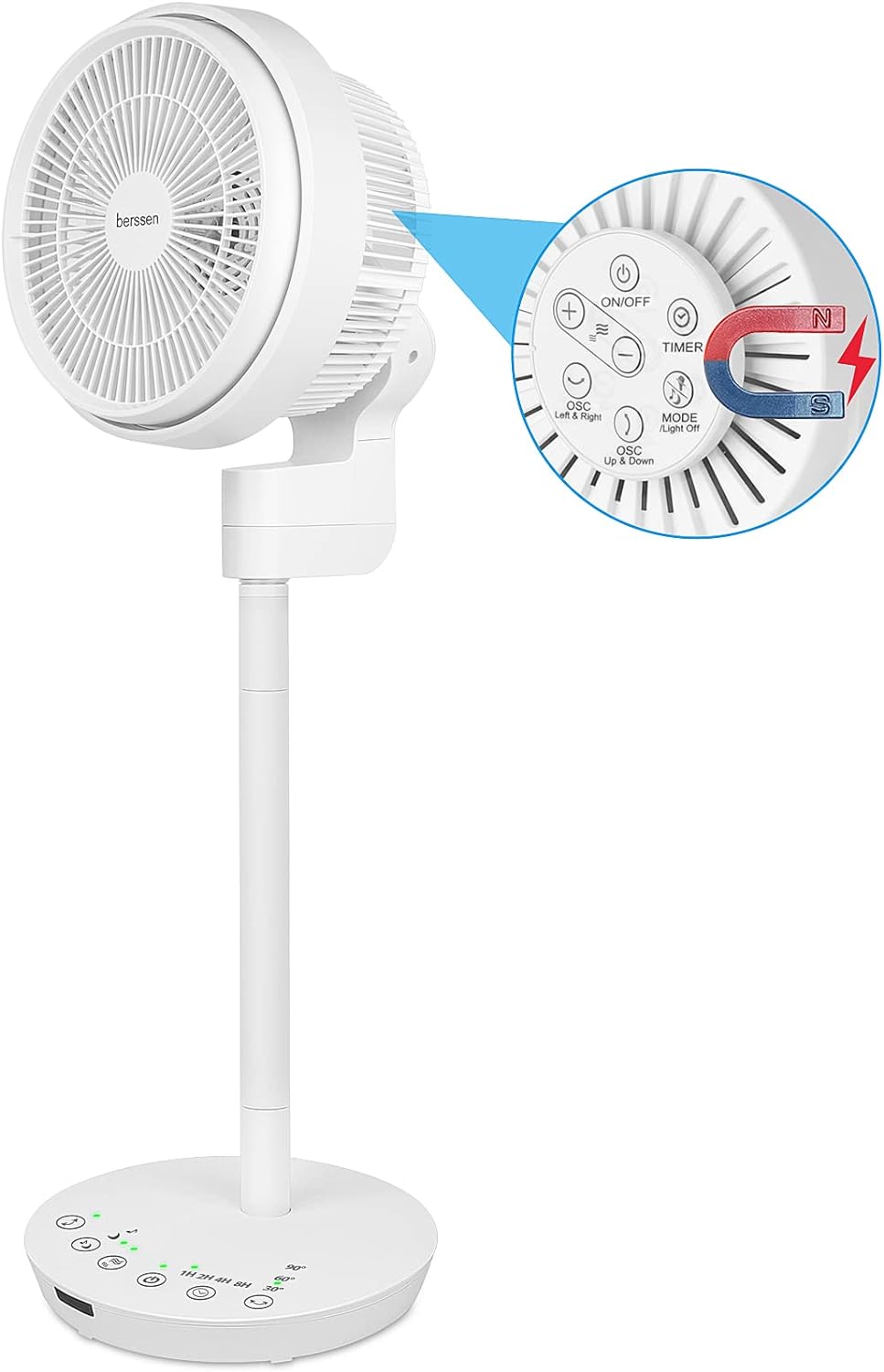 berssen Upgraded Fan 2in1 DC Standing Pedestal Fan with Remote Control 3D Oscillation|8 Speed Turbo|Detachable Height|Powerful Wind for Air Circulation|25dB Quiet Fan for Bedroom,8hTimer,GS Approved.