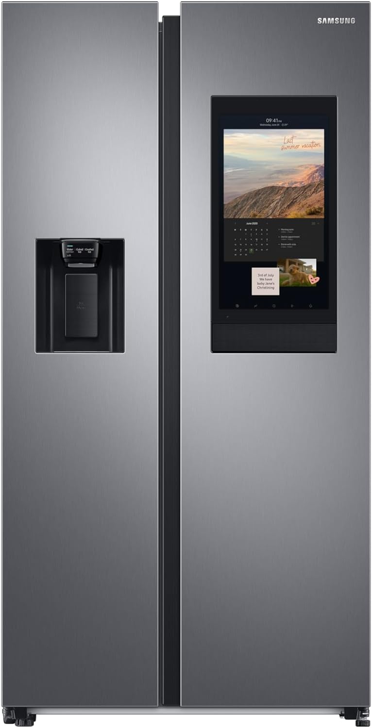 614 Litre Side-By-Side American Fridge Freezer - Brushed Steel.