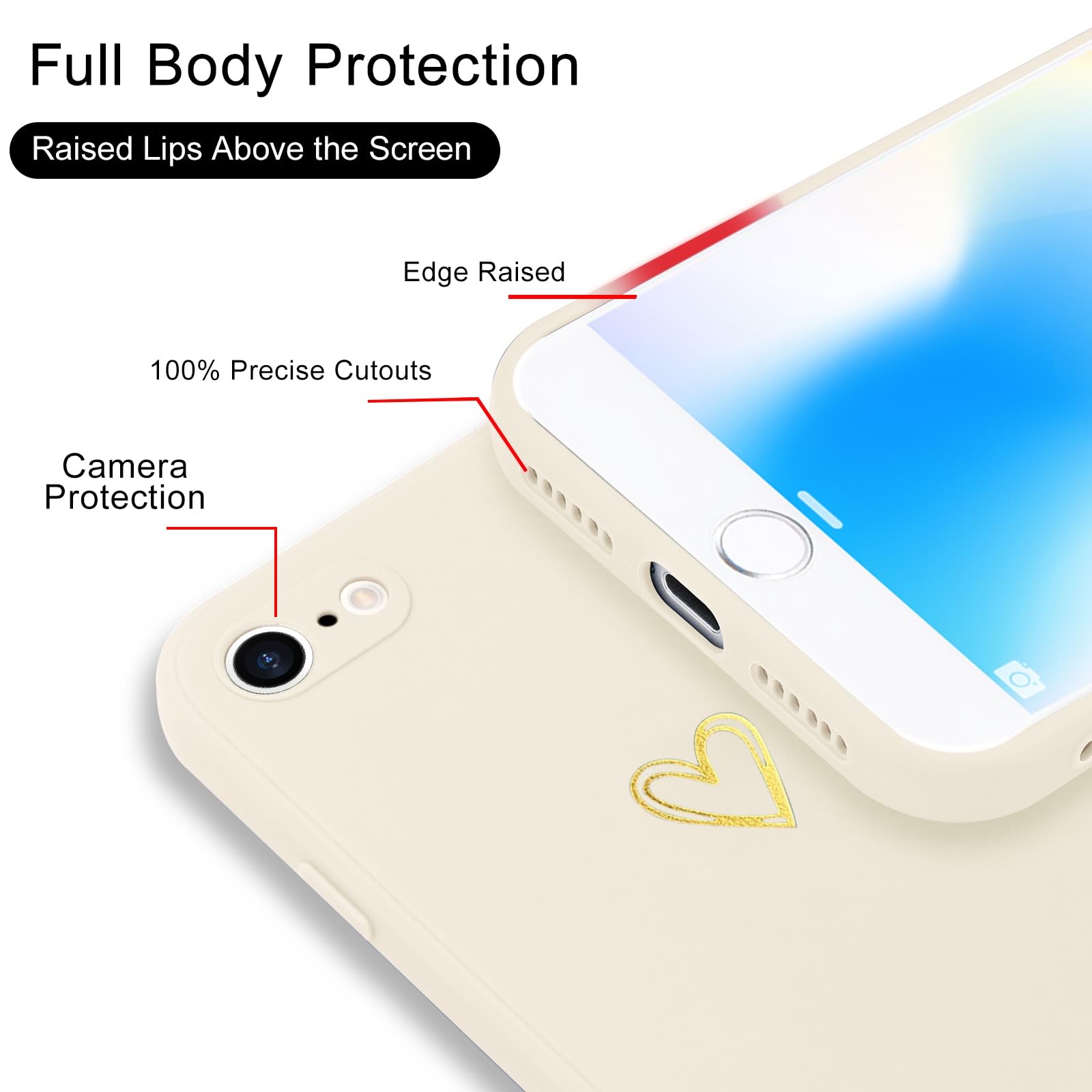 Wirvyuer Compatible with iPhone SE Case 2022/2020, iPhone 8 iPhone 7 Phone Case for Women Girls Silky Soft Protective Shockproof Silicone Phone Case with Cute Heart Pattern Design, Blue.