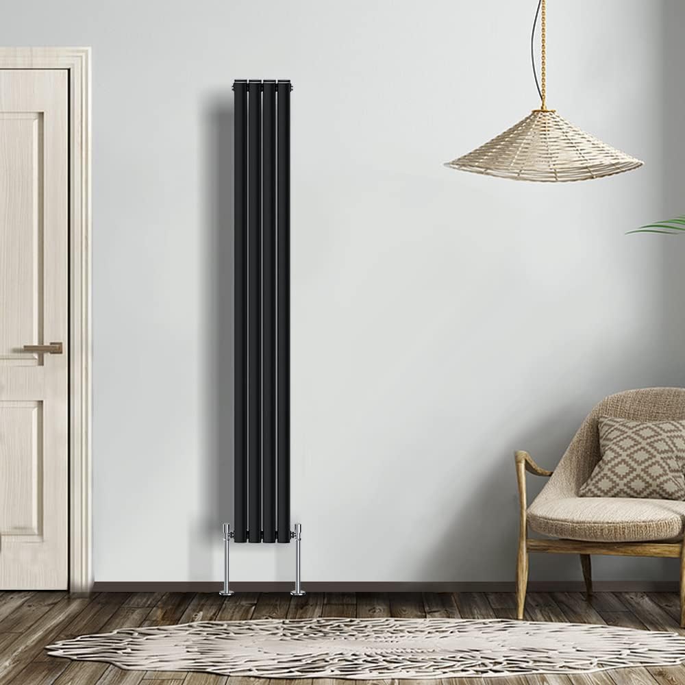 NRG Modern Radiator Black 600x590mm Single Oval Panel Heater Interior Designer Horizontal Bathroom Radiators.