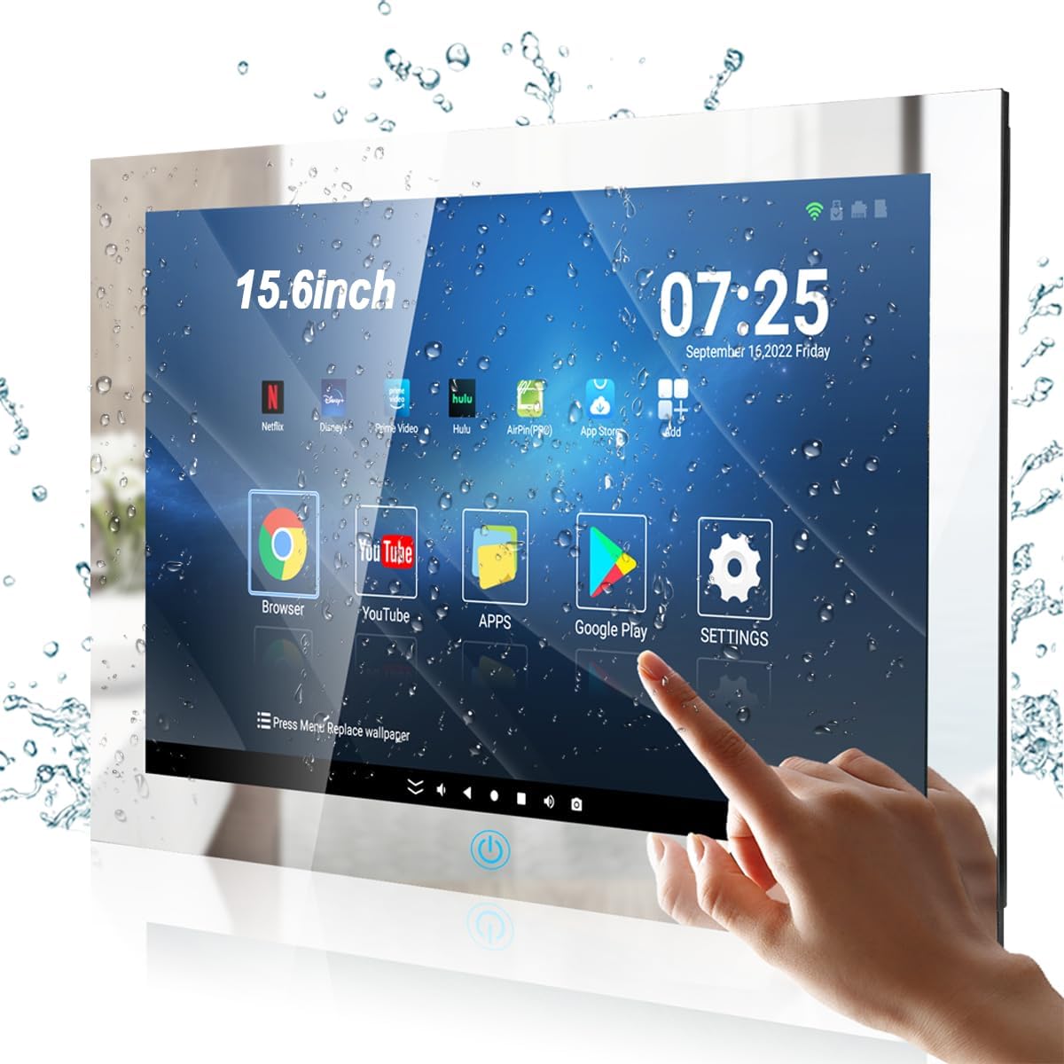 Haocrown 15.6-Inch Bathroom TV Waterproof Touch Screen Smart Mirror Android 11.0 Television Full HD 1080p Smart TV with ATSC Tuner Wi-Fi Bluetooth 2024 Model (8GB+64GB).