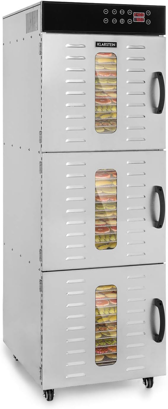 Klarstein Master Jerky 16 Food Dehydrator - Dehydrator, Food Dehydrator, Dehydrator Food Dryer, 5850 W, Variable Temp 40-90°C, 15h Timer, DigiSet Control, Stainless Steel Housing, Silver, 24 Bays.