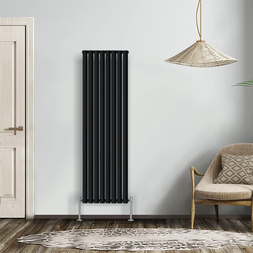 NRG Modern Radiator Black 600x590mm Single Oval Panel Heater Interior Designer Horizontal Bathroom Radiators.