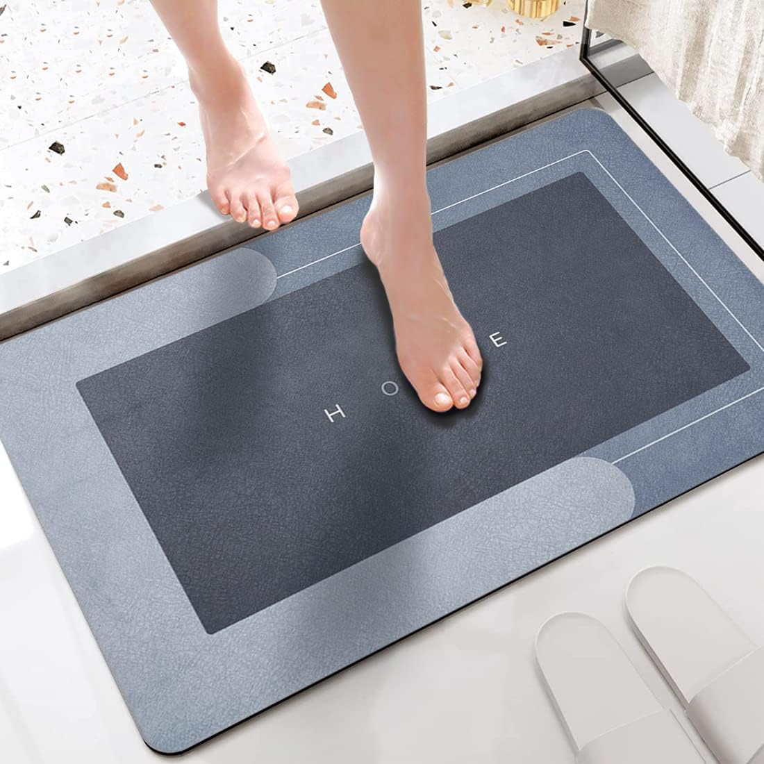 ROFMAPLE Bath Mat Bathroom Rug, Water Absorbent and Non-Slip Bathroom Mat, Washable Quick Dry Bath Mats, Rubber Backing Carpet for Bathroom Floor, Bathtub, Shower Room, 40 x 60cm, Blue.