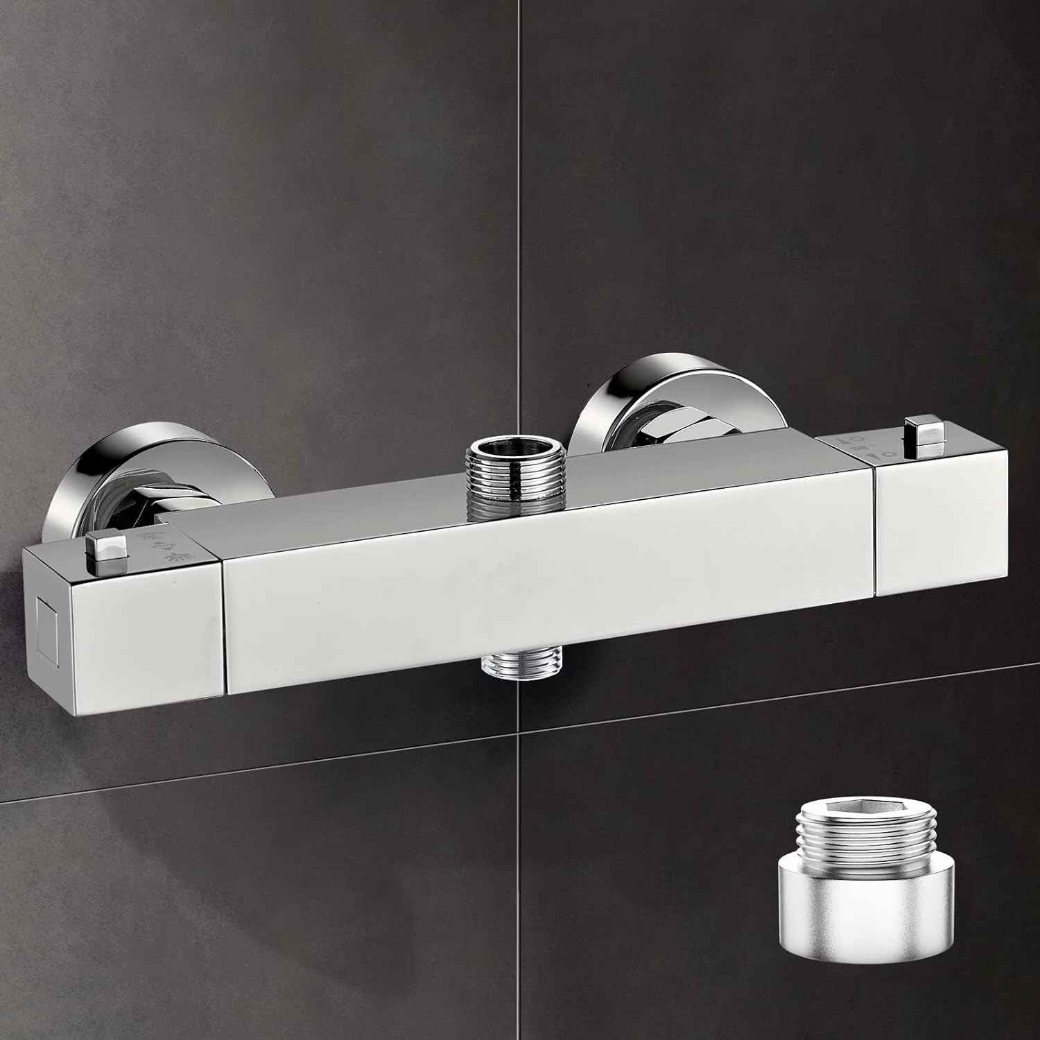 Thermostatic Shower Mixer Bar Two Outlet Square Shower Mixer Tap Wall Mounted Dual Outlet with Top 3/4"Bsp (26.4mm)+Bottom 1/2"Bsp (21mm), Shower Thermostatic Mixer Solid Brass Chrome Modern.