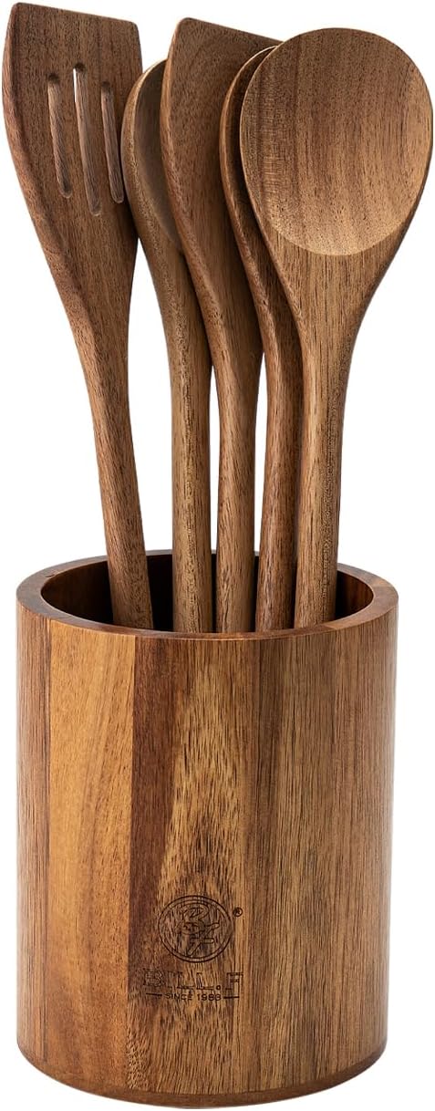 BF BILL. F SINCE 1983 Wooden Cooking Utensil Set, Kitchen Cooking Tools Kitchen Gadgets 6 Pieces Spoon & Spatula Mix Perfect for Nonstick Pots and Pans Cookware Turner.