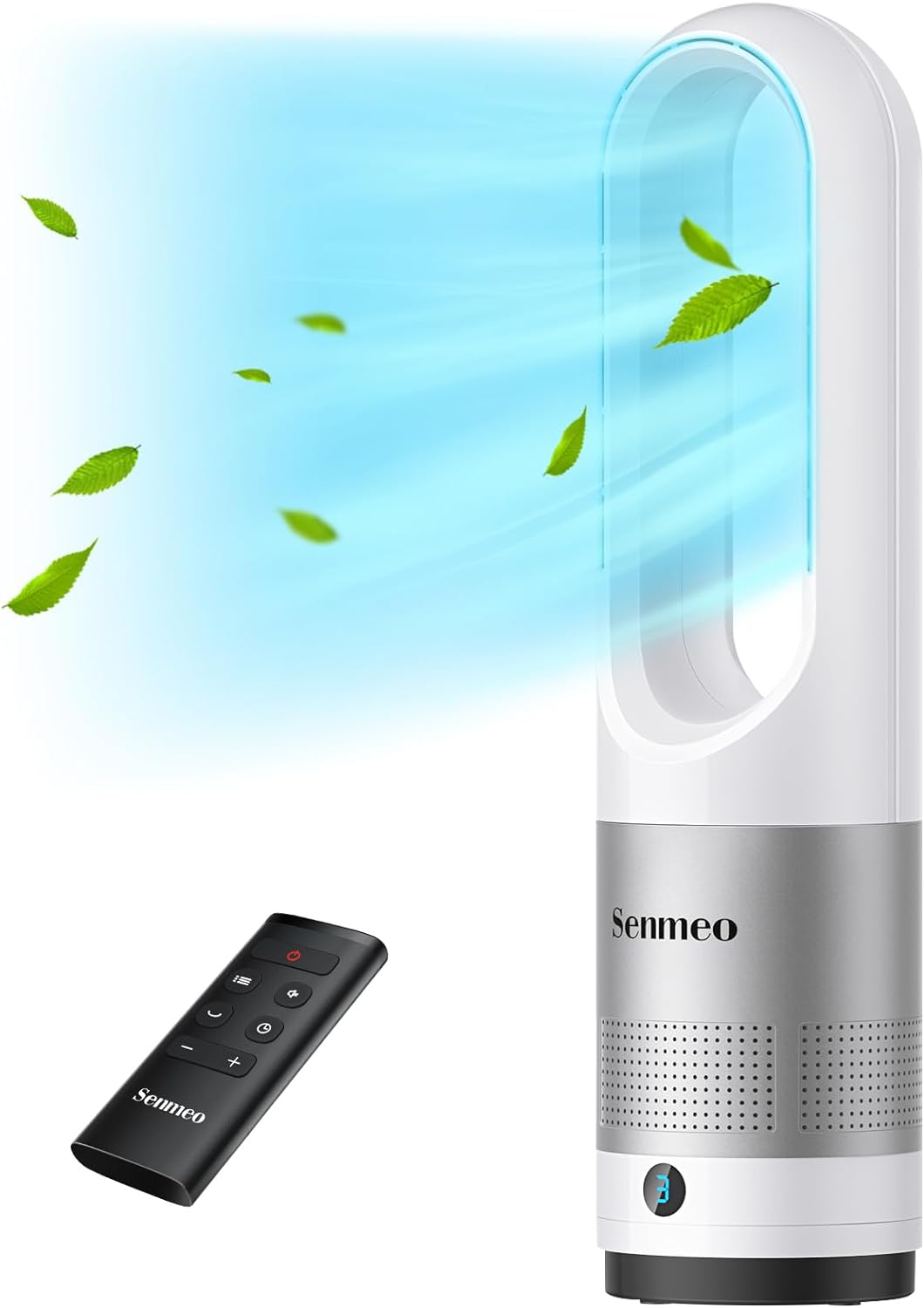 Senmeo Bladeless Fan, 22 inch Tower Fan with Remote, 8 Speeds, 90° Oscillation, 9 Hour Timer, LED Display with Auto Off, Easy to Clean, Portable Quiet Cooling Fan for Bedroom, Home, Office.