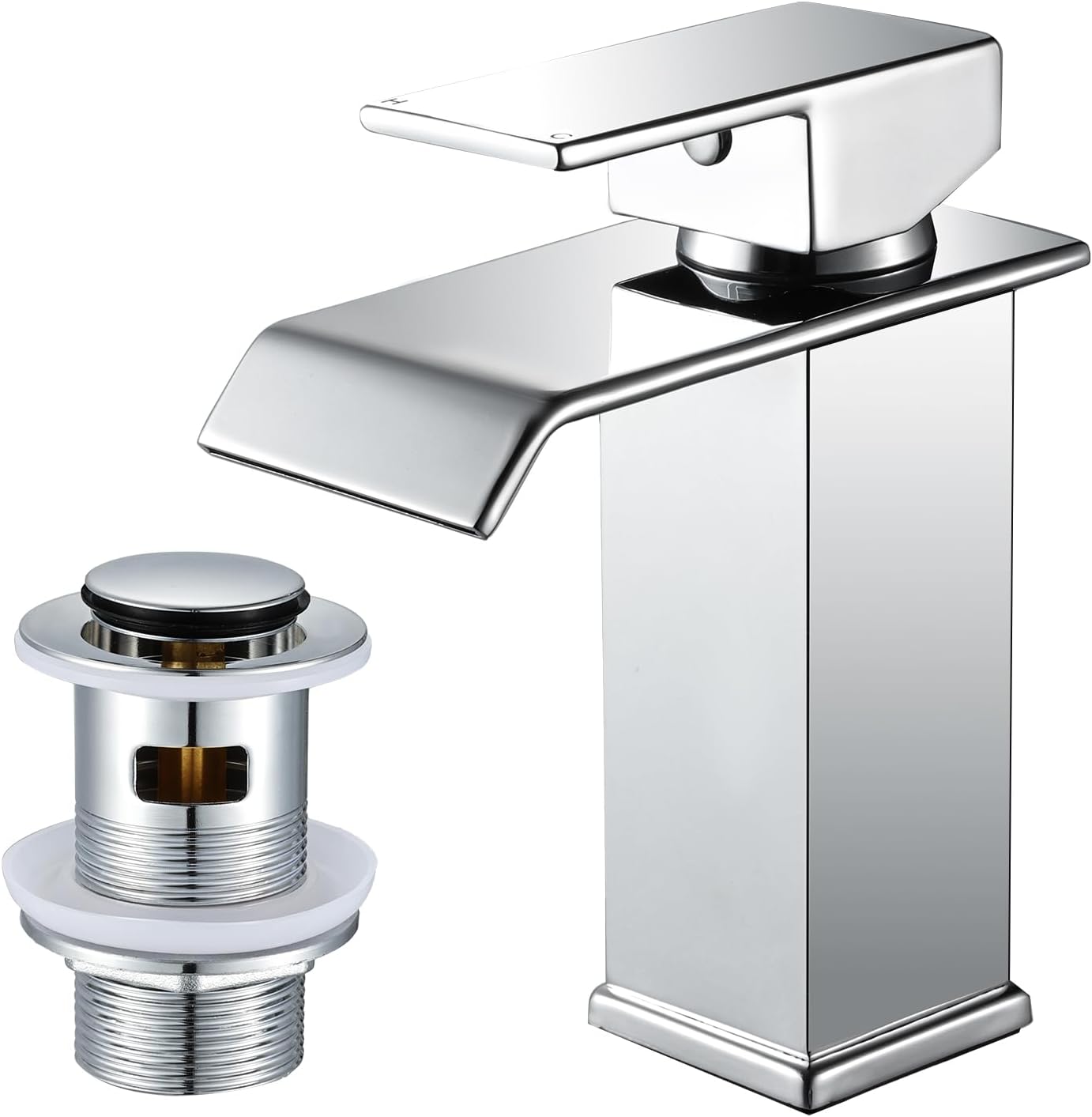 WasserRhythm Bathroom Basin Taps Waterfall Mixer Tap with Pop up Waste Moder Single Lever Chrome Sink Tap.