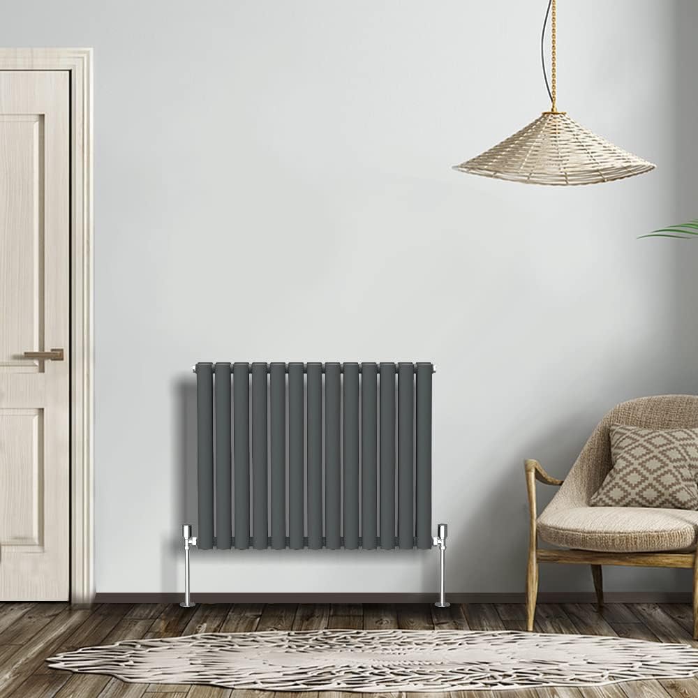 NRG Modern Radiator Black 600x590mm Single Oval Panel Heater Interior Designer Horizontal Bathroom Radiators.