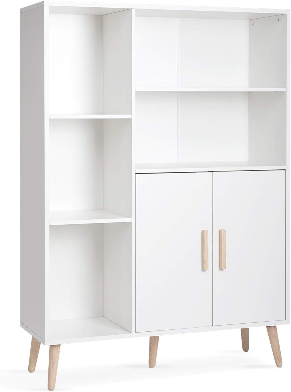 Mondeer Sideboard Storage Cabinet Cupboard 2 Doors 5 Compartments Adjustable Partition Wooden Modern Style for Living Room Bedroom Kitchen 85 x 30 x 120 cm, White.