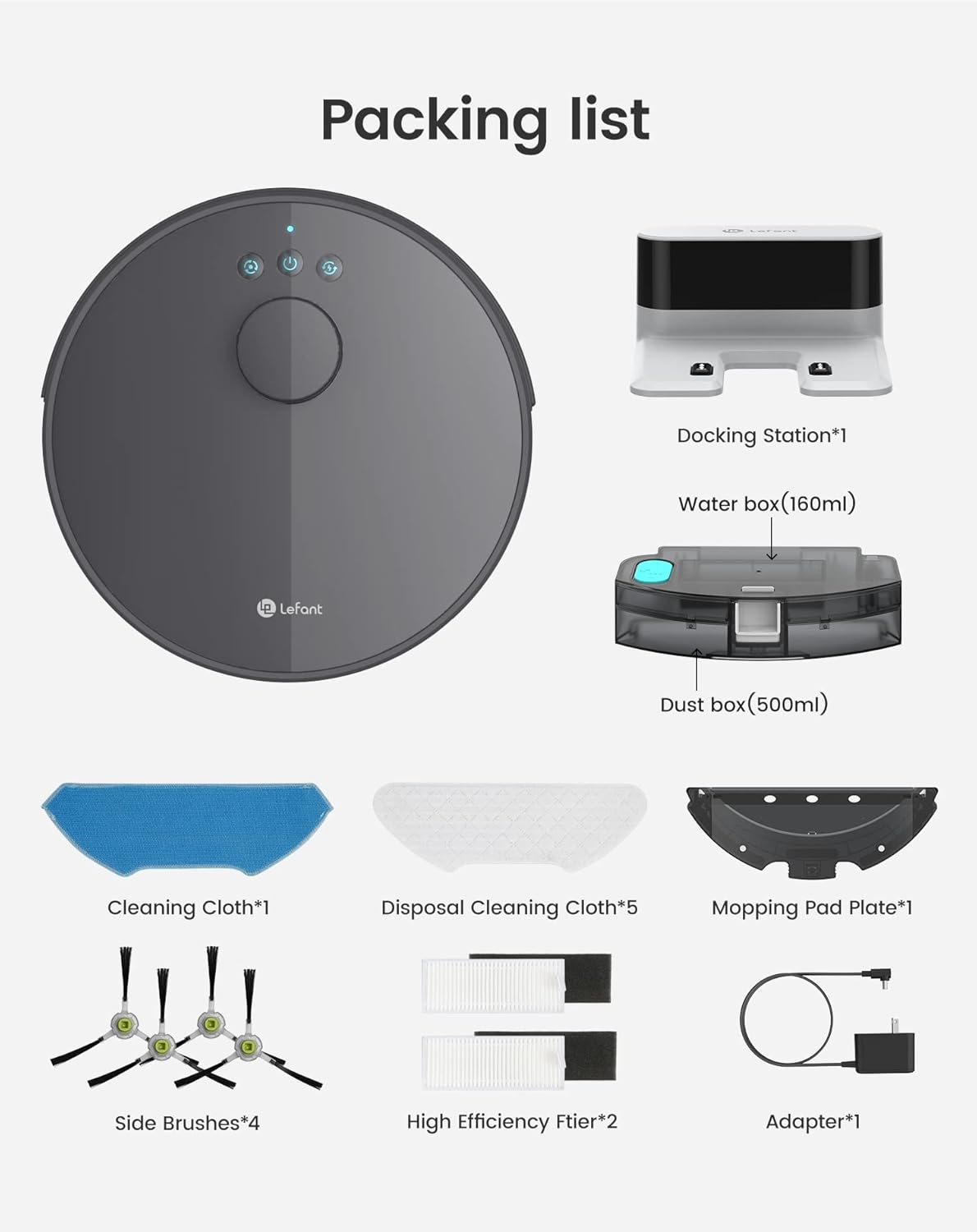 Lefant M1 Robot Vacuum Cleaner with Mop Room Mapping 4000Pa, LDS Navigation SLAM Algorithm Virtual Boundary, Robotic Vacuum Wi-Fi/App/Alexa Control Black.