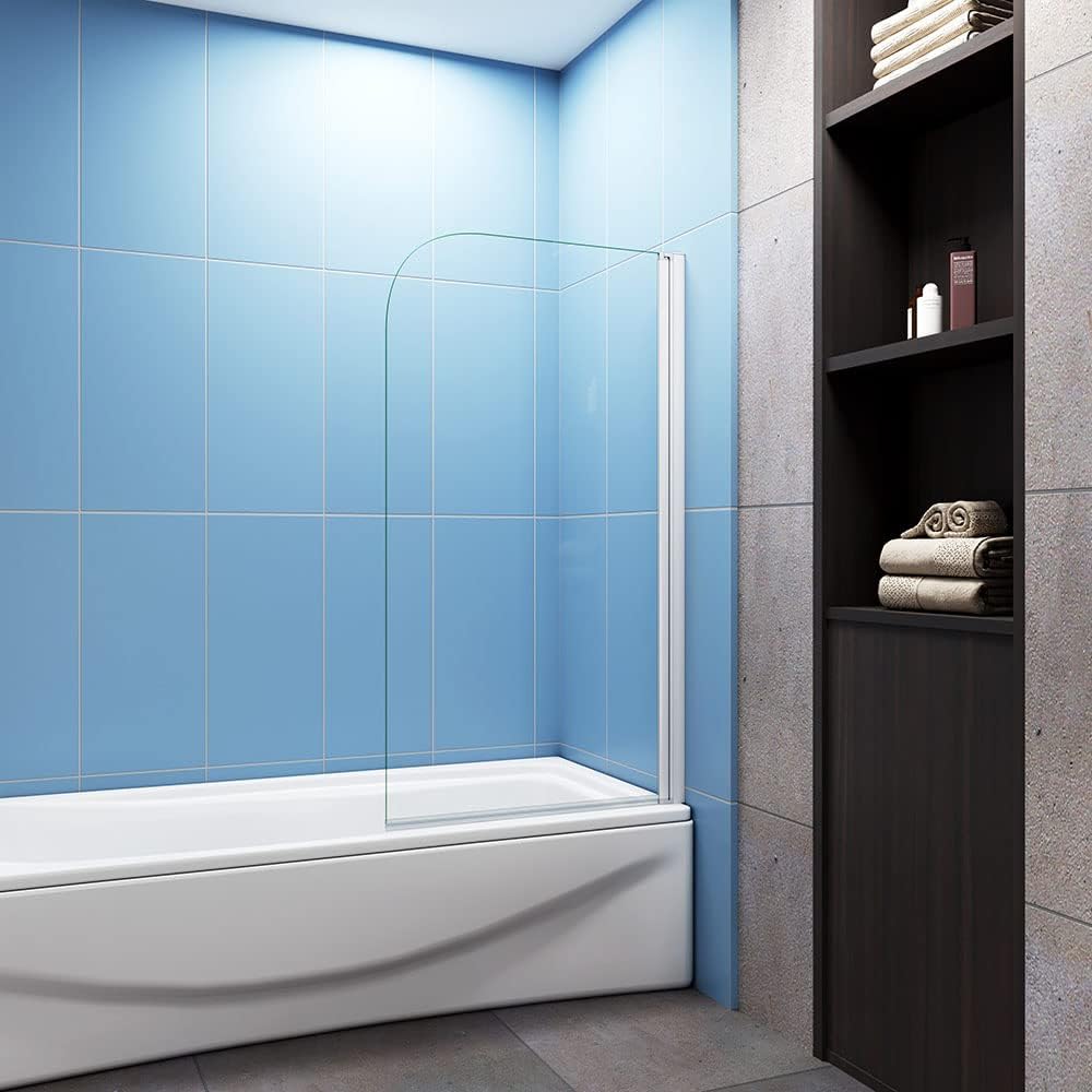 Pivot Safety Glass Over Bath Shower Door Panel Screen 800x1400mm.