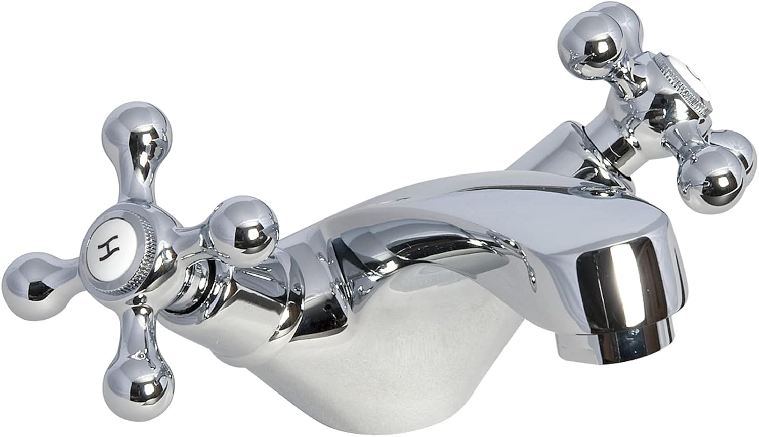 ENKI, Beaumont, BT8603, Chrome, Bathroom Crosshead Basin Sink Mixer Tap, Traditional Victorian Cross Handle, Solid Brass, Easy Clean, Traditional Design, Easy to Install, 10-Year Guarantee.