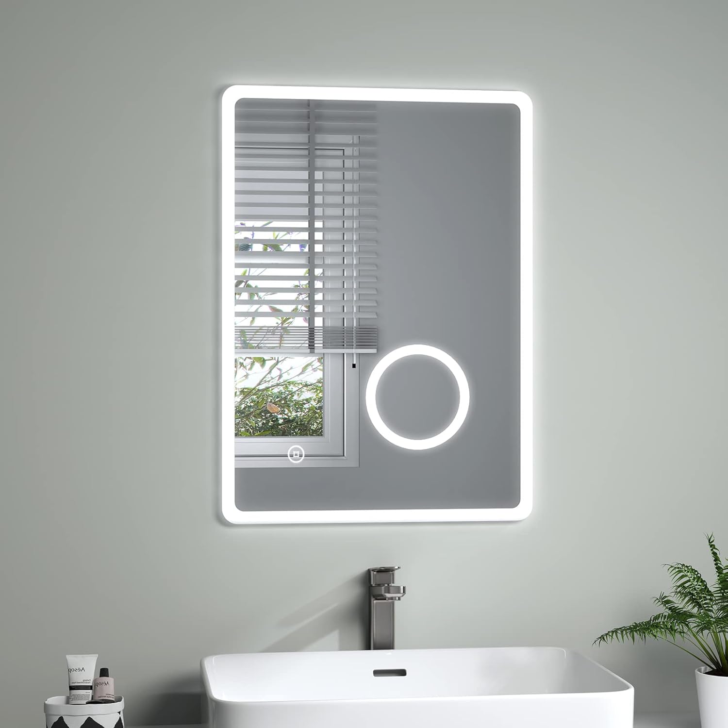 S'AFIELINA Bathroom Mirror with LED Lights 500 * 700 MM, Illuminated Backlit Wall Mounted Bathroom Mirrors with Shaver Socket and Demister Pad, 3X Magnifier, Vertical.