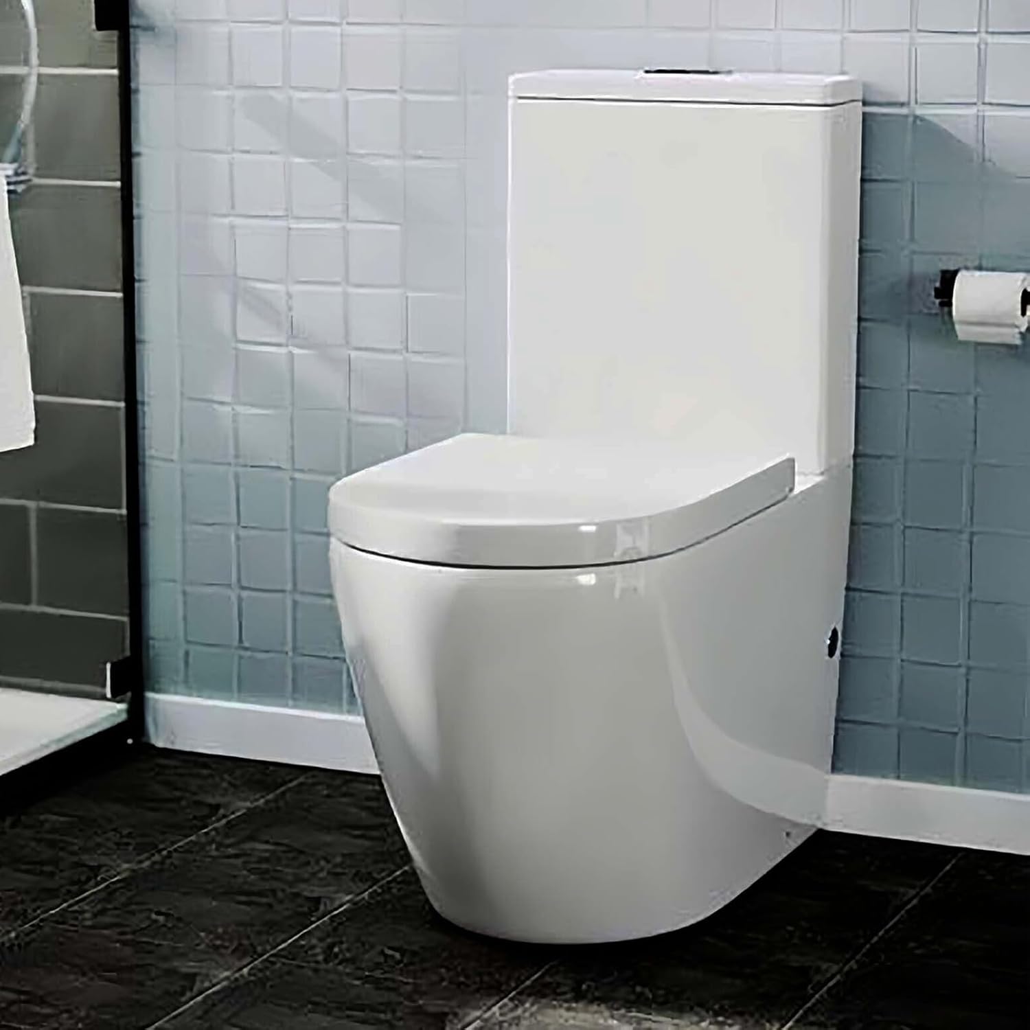 Tornado Back to Wall Toilet Close Coupled Bathroom Toilets WC White Ceramic Pan & Soft Close Seat Cistern Water Saving Swirling Flush WC Modern D Shape Flush to Wall Toilet.