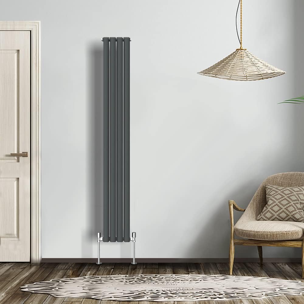 NRG Modern Radiator Black 600x590mm Single Oval Panel Heater Interior Designer Horizontal Bathroom Radiators.