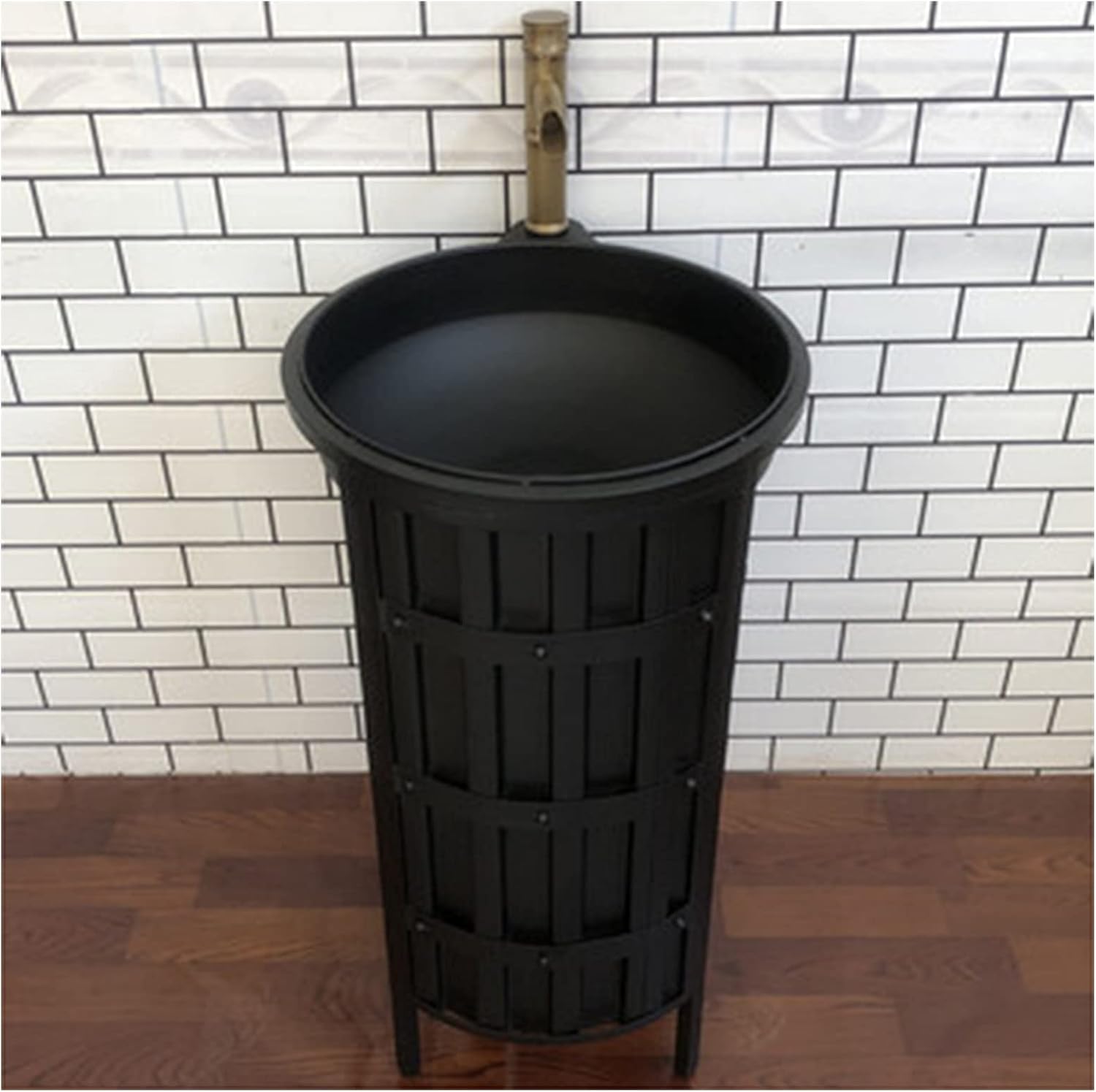 SmPinnaA Industrial Style Vanity Unit with Basin, Modern Basin Cupboard with Faucet and Drain Free Standing Bathroom Storage Cabinet Under Sink,Black,With mirror.