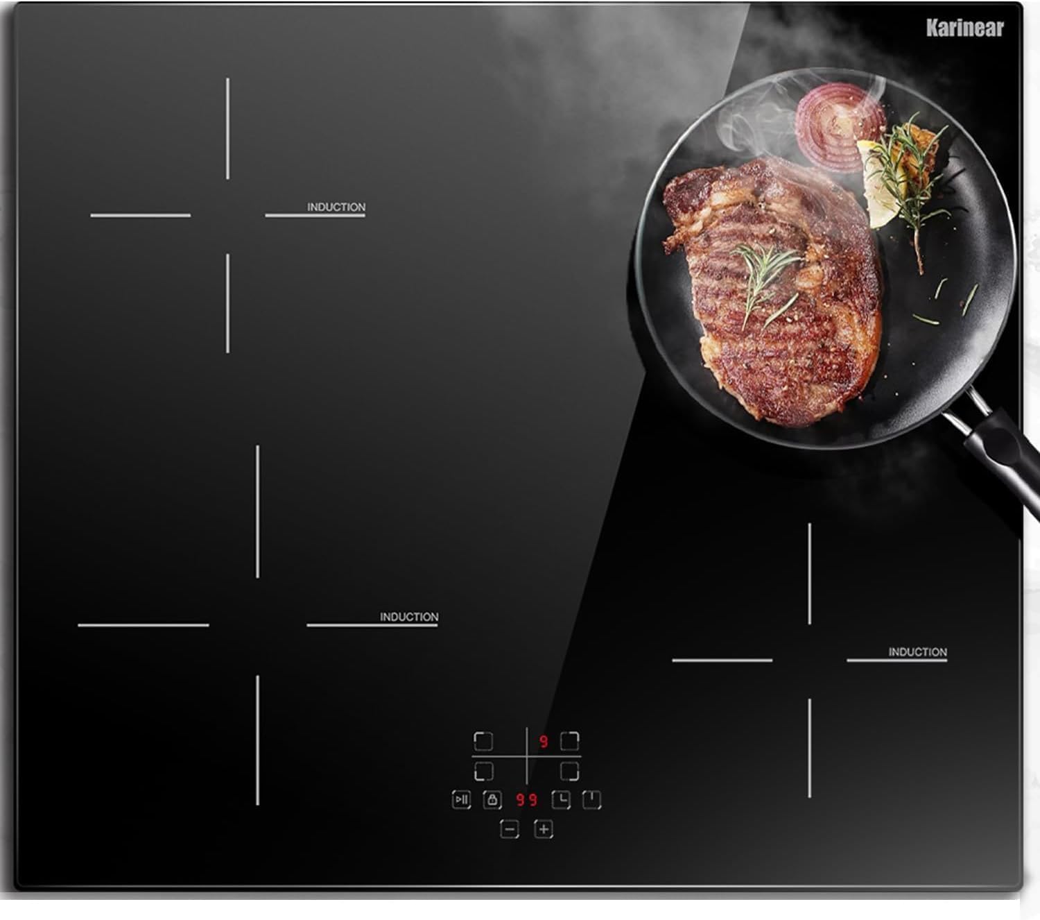 Induction Hob, Karinear 4 Burner Induction Cooker, Built-in Induction Hob, Electric Hob with Touch Control, Timer, Child Lock, 6400W