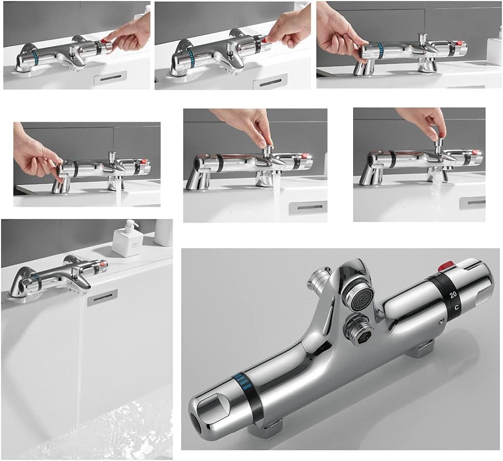 Thermostatic Bath Shower Mixer Taps, Mixer Valve Shower Bar Deck-Mounted with Top Upwards Facing 1/2"BSP Shower Outlet, Dispatched from UK Stock.