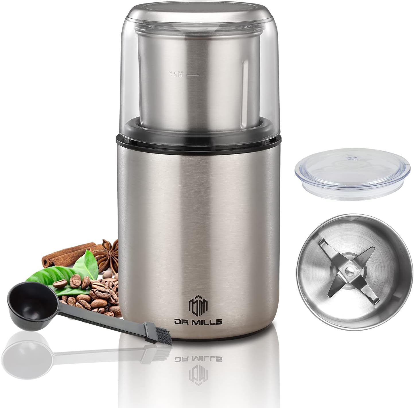 DR MILLS DM-7452 Electric Dried Spice and Coffee Grinder, Grinder and Chopper,Detachable Cup, diswash Free, Blade & Cup Made with SUS304 stianlees Steel.