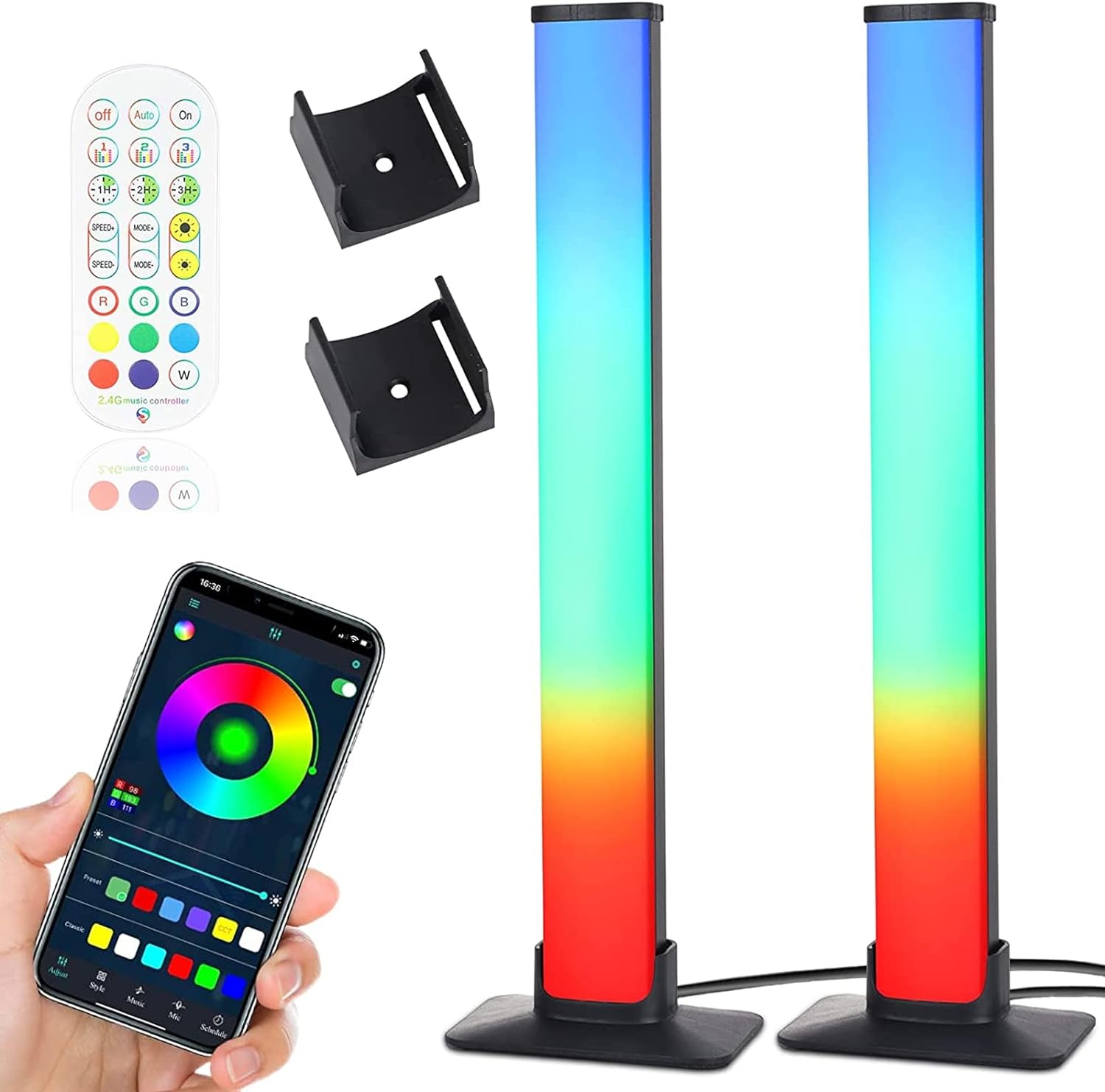 2PCS Smart LED Light Bars,Bluetooth Smart Ambient Lighting TV with 16 Million Colors,RGB Gaming Light with APP Remote Control,Sync to Music Rainbow RGB Light Bars for TV,PC,Party,Car,Movies,Room.