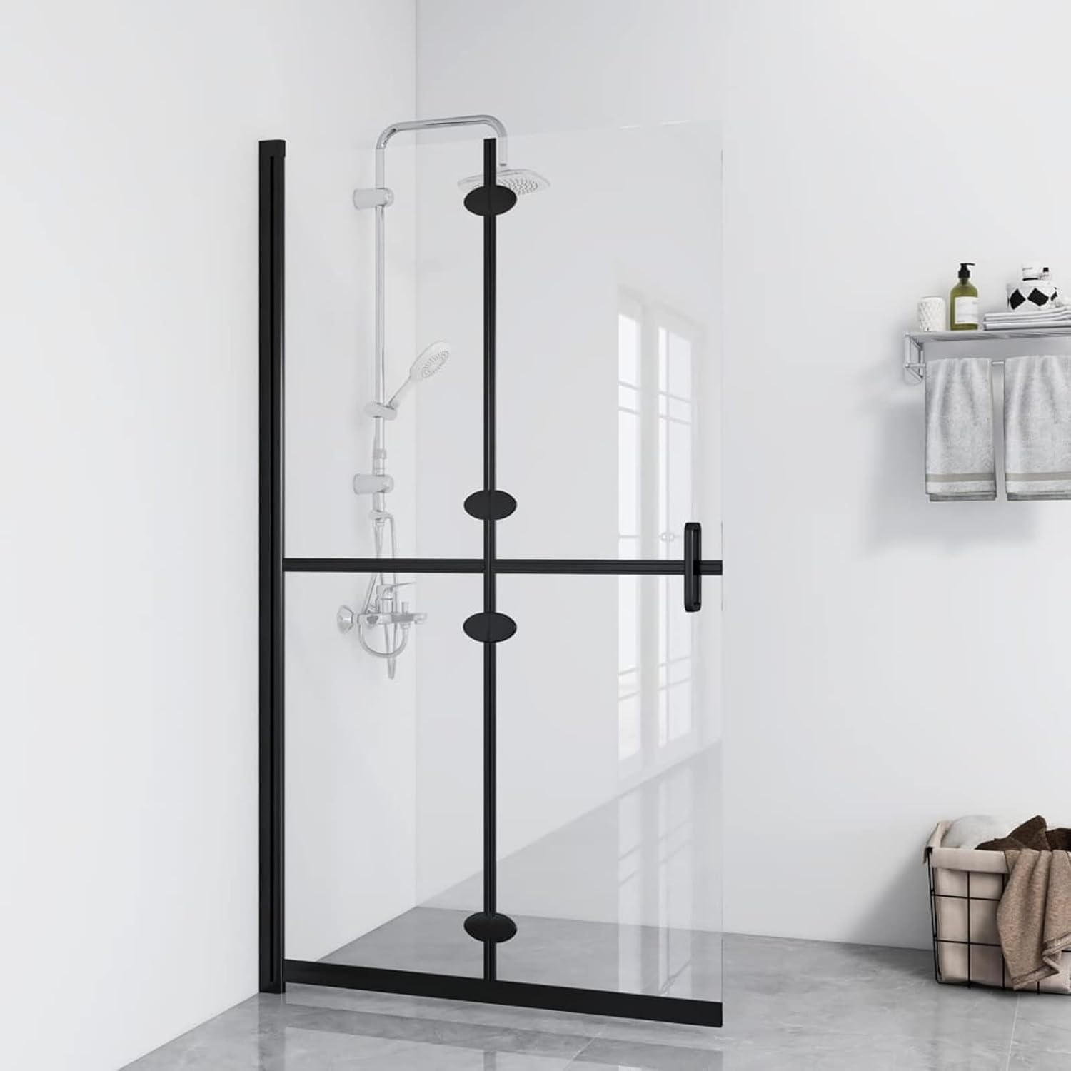 ZEYUAN Foldable Walk-in Shower Wall Transparent ESG Glass 80x190 cm,Over Bath Shower Screen Door Framed Toughened Safety Clear Glass Panel Bathroom Bath Screens.