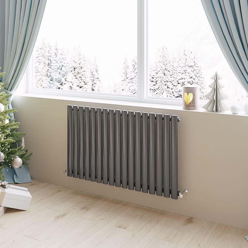 Horizontal Radiator Oval Column Designer Central Heating Rad 600x1593mm Double Anthracite.