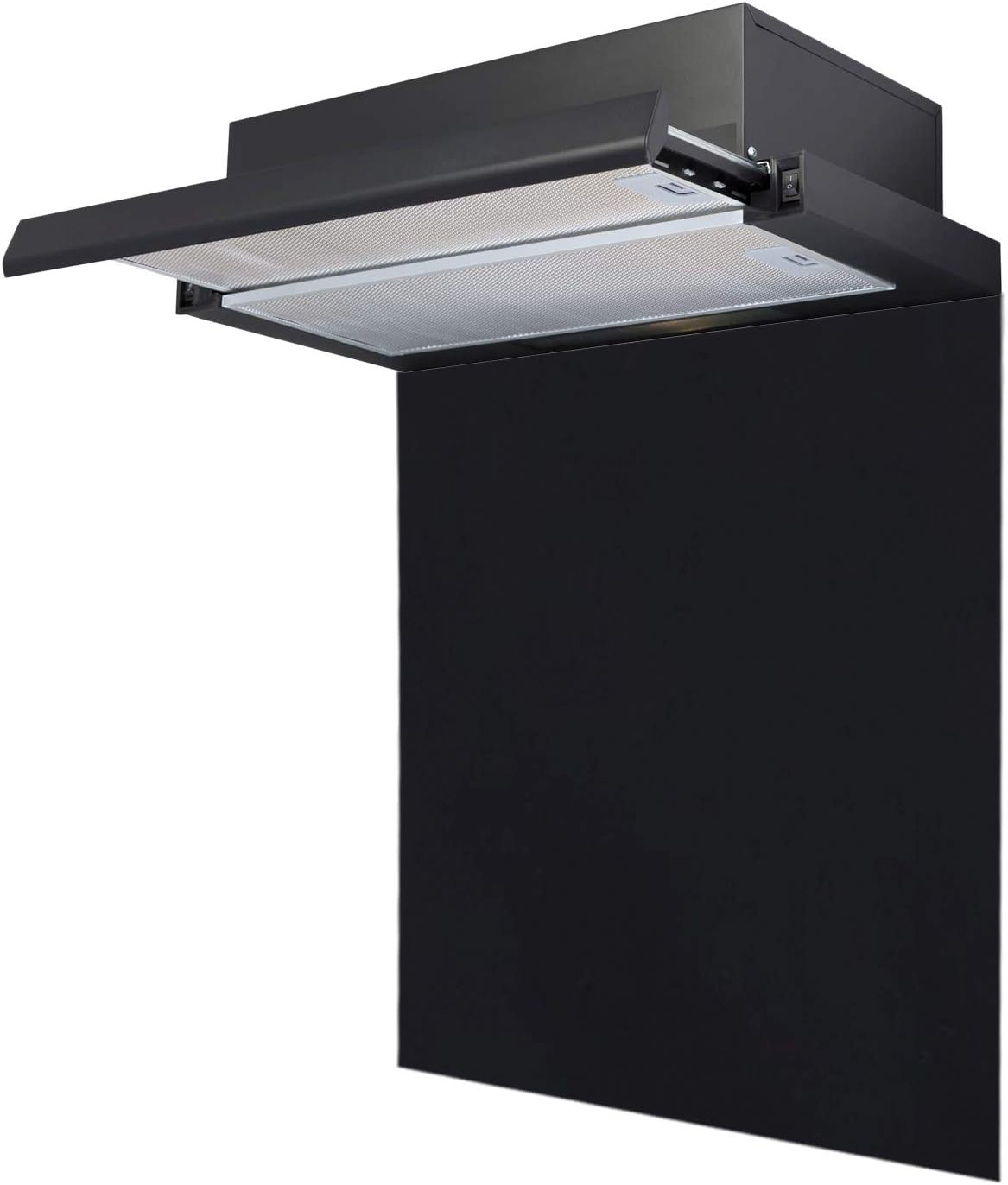 SIA 60cm Black Telescopic Integrated Cooker Hood & Toughened Glass Splashback.