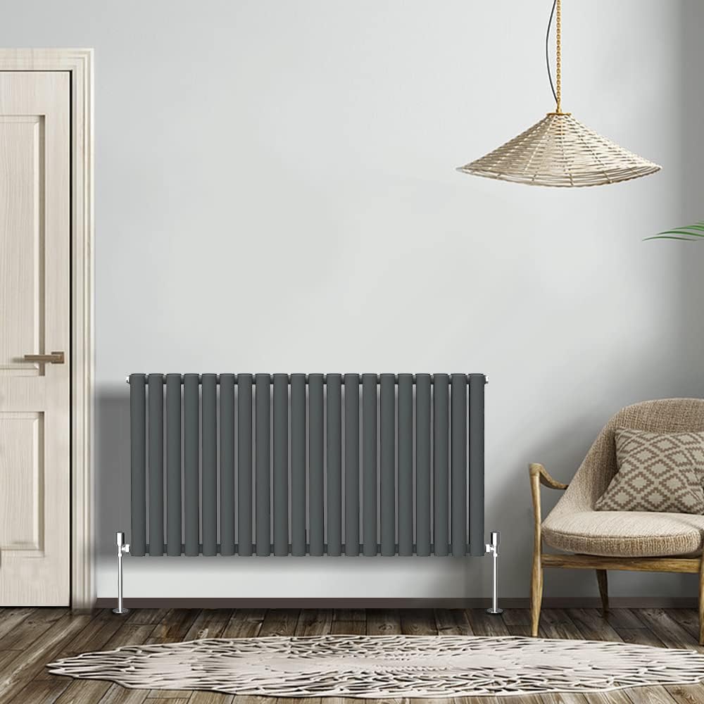 NRG Modern Radiator Black 600x590mm Single Oval Panel Heater Interior Designer Horizontal Bathroom Radiators.