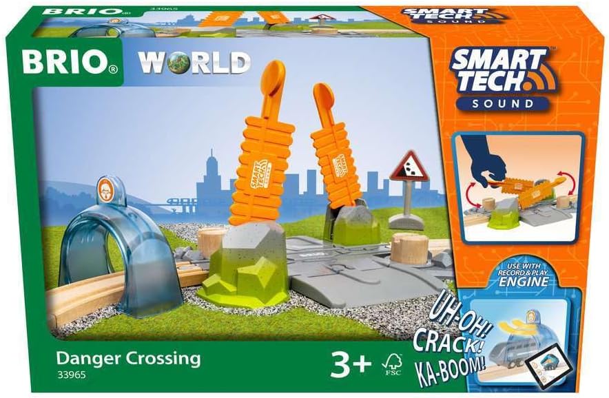 BRIO World Smart Tech Sound Danger Crossing for Kids Age 3 Years Up - Compatible with Most BRIO Railway Sets & Accessories Multicolor.