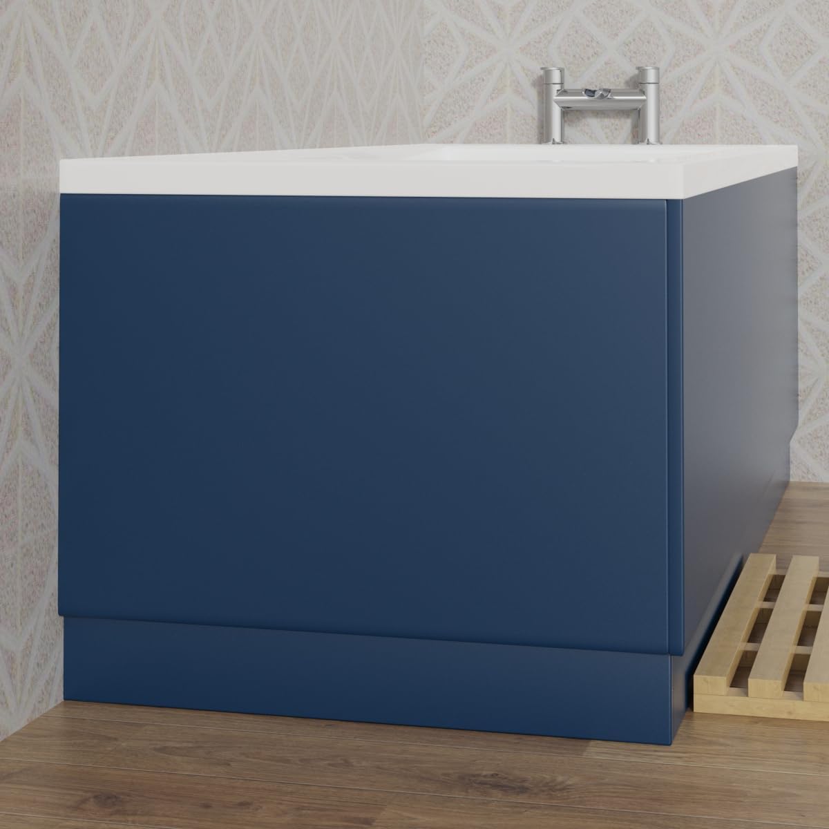 Aquariss 1700mm L Shape Bath Front Panel 18mm MDF Painting Matte Blue Adjustable Height for Bathroom Soaking Tub.