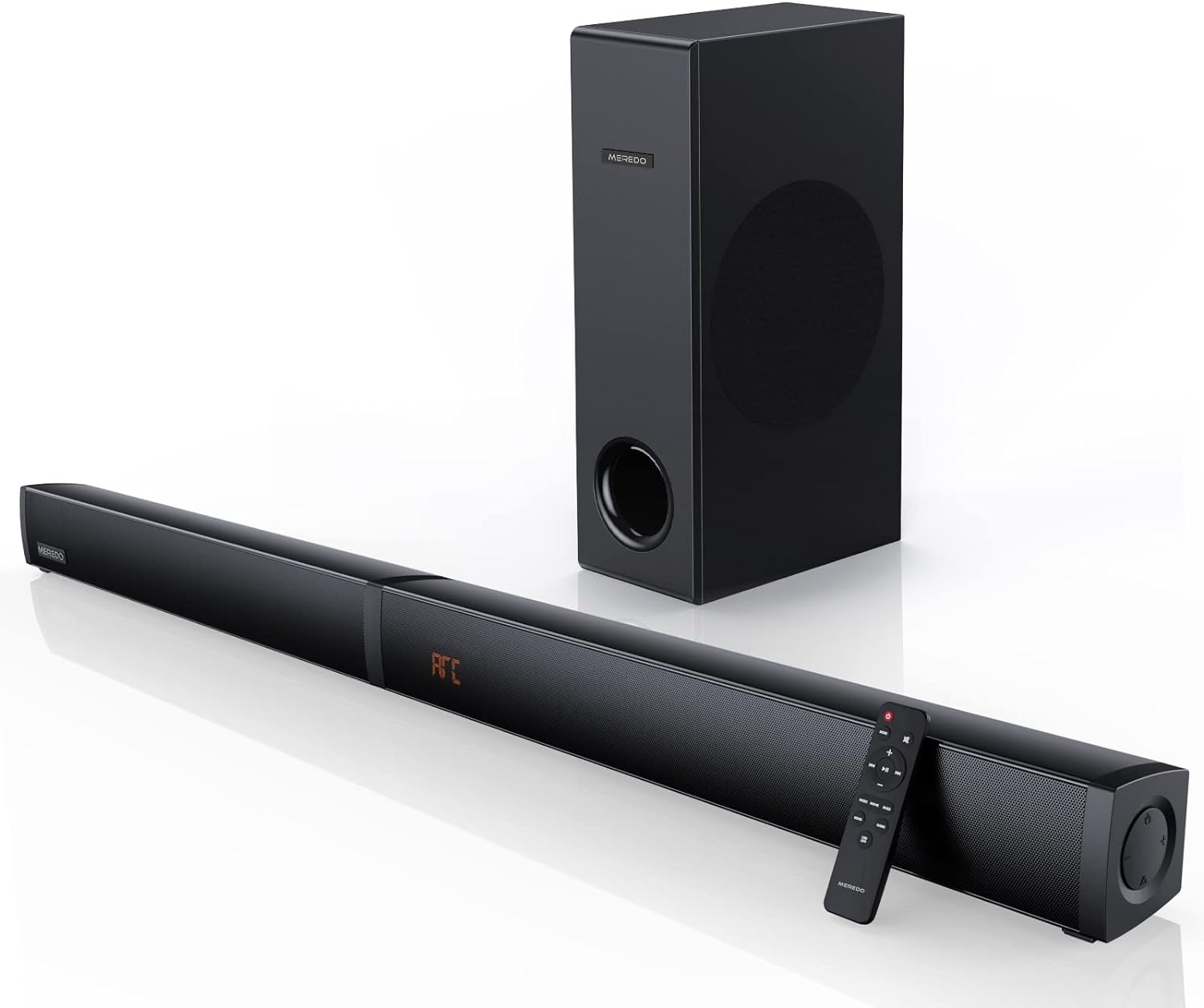 MEREDO Sound Bar 2 in 1 Detachable Soundbar for TV with 5.25'' Subwoofer 180W built in 2.1 with ARC/BT 5.0/Optical/AUX Connection 5 EQ Modes Deep Bass 3D Surround Sound for Home Theater-37Inch.