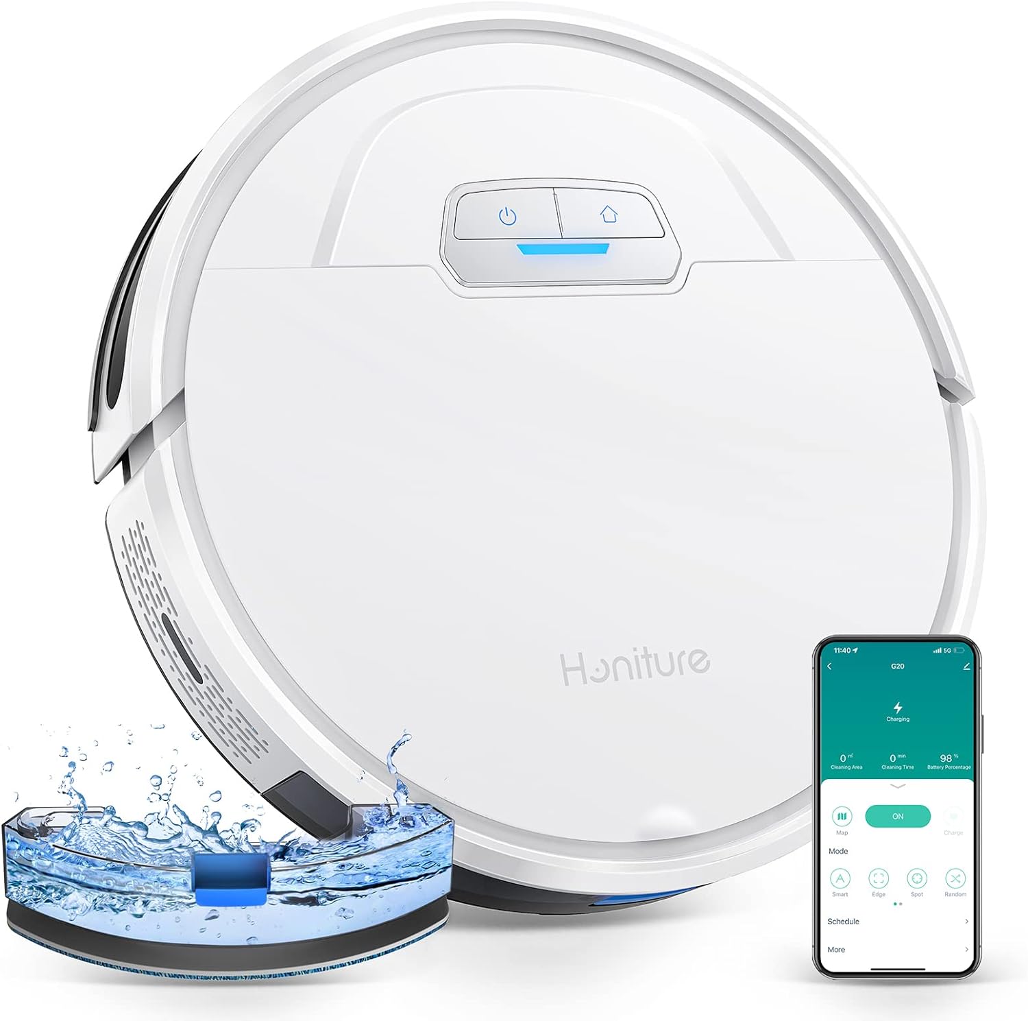 HONITURE Robot Vacuum Cleaner with Mop, 4000Pa Strong Suction, Robotic Vacuums with Carpet Booster, Wi-Fi/APP/Alexa/Remote, 7.6-in Ultra Thin, Ideal for Pet Hair, Hard Floor and Carpet.