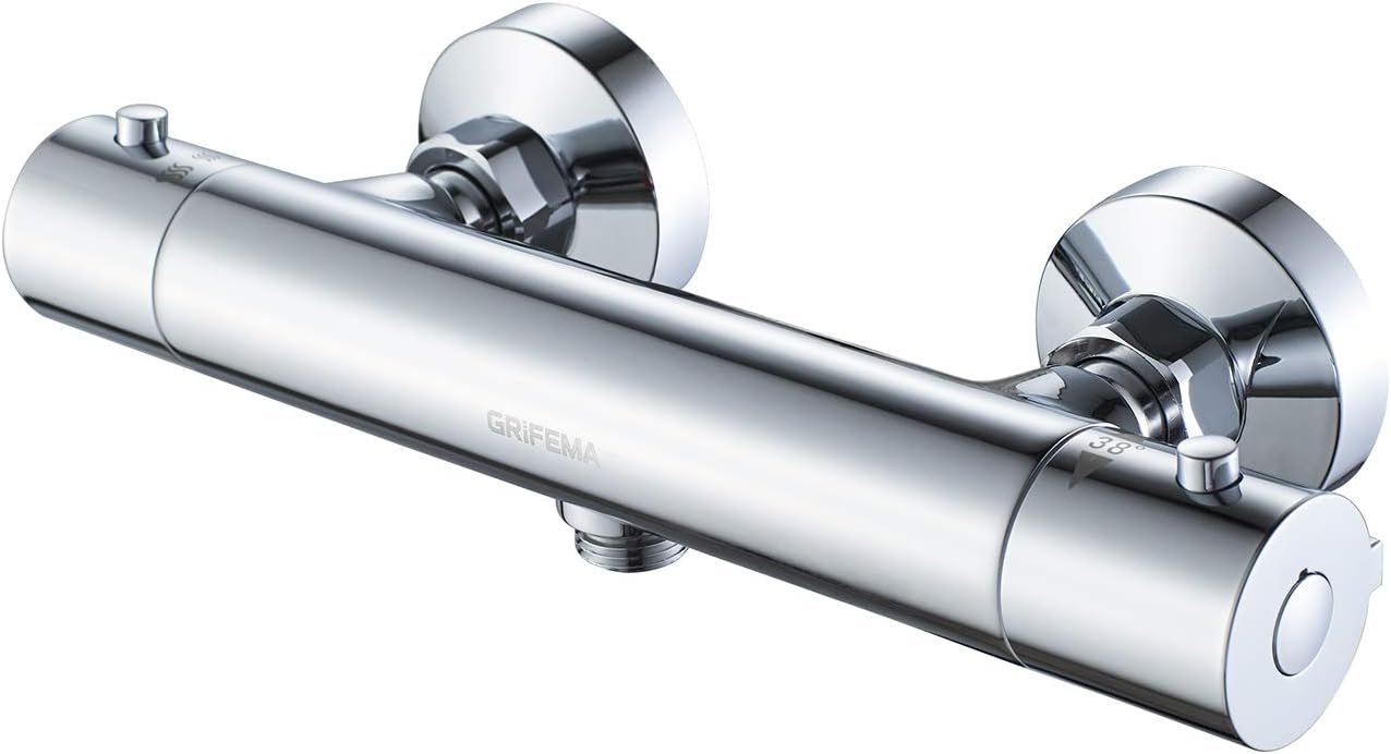 GRIFEMA G17005 Thermostatic Shower Mixer Bar Two Outlet, Wall Mounted Shower Mixer Tap,Anti-Scald, with TOP 3/4" and Bottom 1/2" BSP, Chrome,Silver.