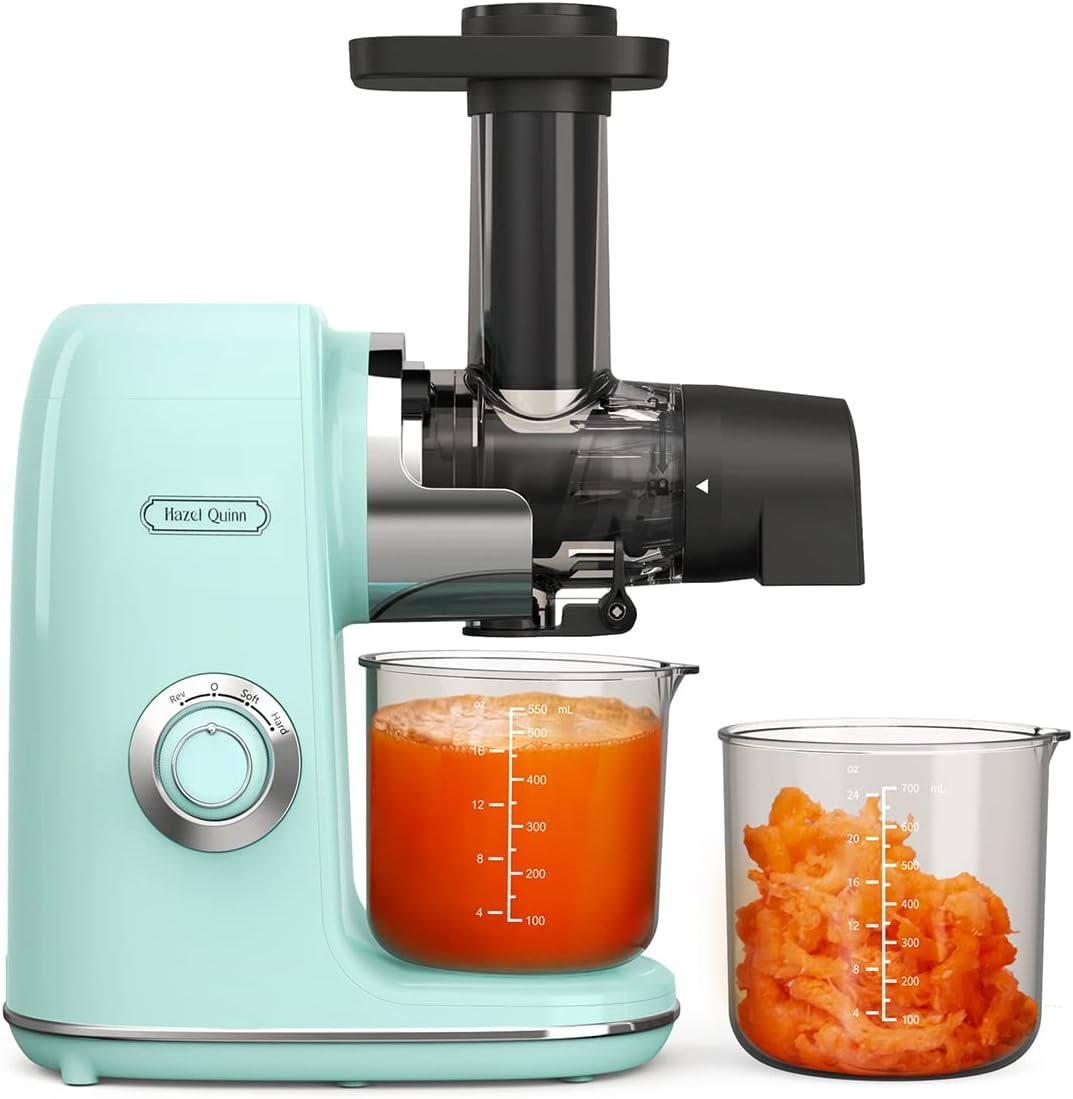 Hazel Quinn Masticating Juicer, Slow Cold Press Juicer Machines for Fruit and Vegetable, Filter-Free for Easy to Clean, 2-Speed Modes & Reverse Function, 80 RPM Quiet Motor Below 65dB, Mint Green.