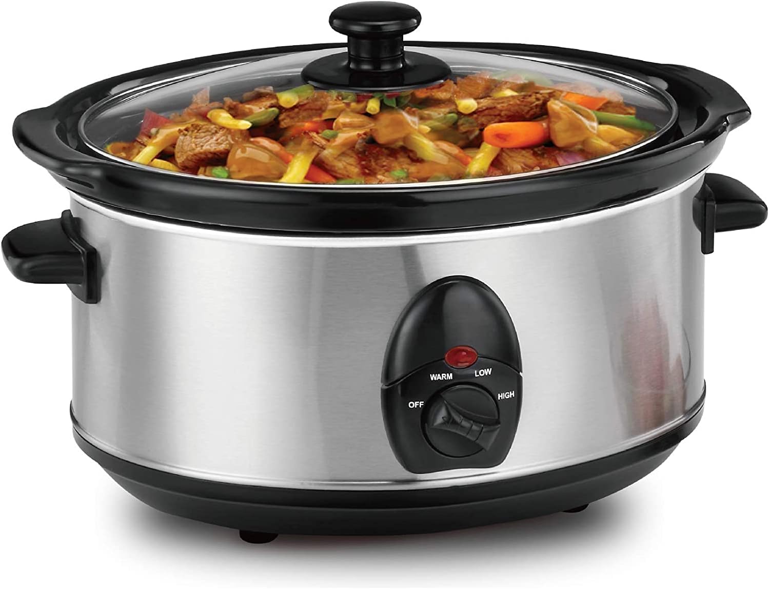 Trendi® 3.5 Litre Stainless Steel Slow Cooker with 3 Cooking Settings/Ceramic Bowl/Dishwasher Safe Bowl & Lid/Transparent and Toughened Glass Lid.