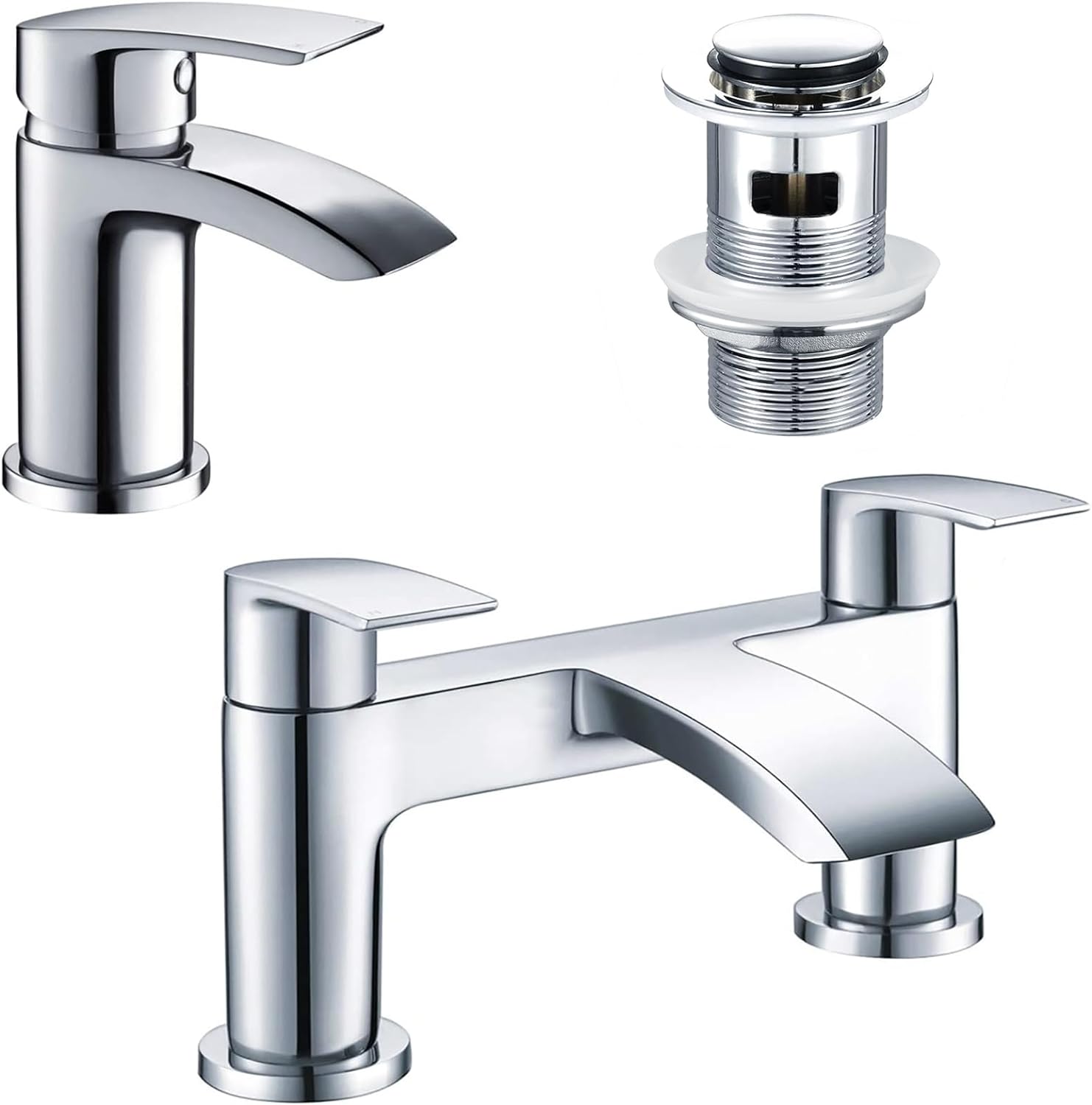 [Bath Tap & Bathroom Sink Tap] Hapilife Basin Mixer Monobloc Tap Waterfall and Bath Filler Tub Tap Chrome.