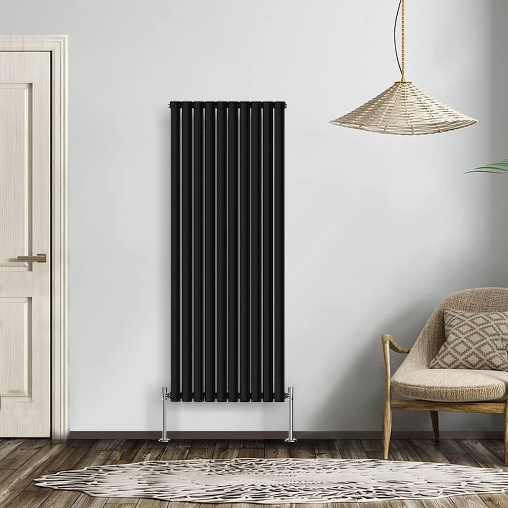 NRG Modern Radiator Black 600x590mm Single Oval Panel Heater Interior Designer Horizontal Bathroom Radiators.