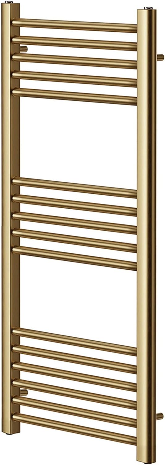 Greened House Brushed Brass Straight Heated Towel Rail 500mm Wide x 1000mm High Flat Central Heating Towel Radiator.