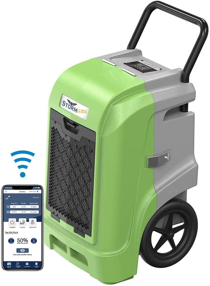 AlorAir Storm Ultra Industrial Dehumidifier 190 PPD, cETL, LCD Display, 5 Years Warranty, LGR Commercial Dehumidifier with Pump, Epoxy Coating on Coil, Designed for Flood Restoration (Green).