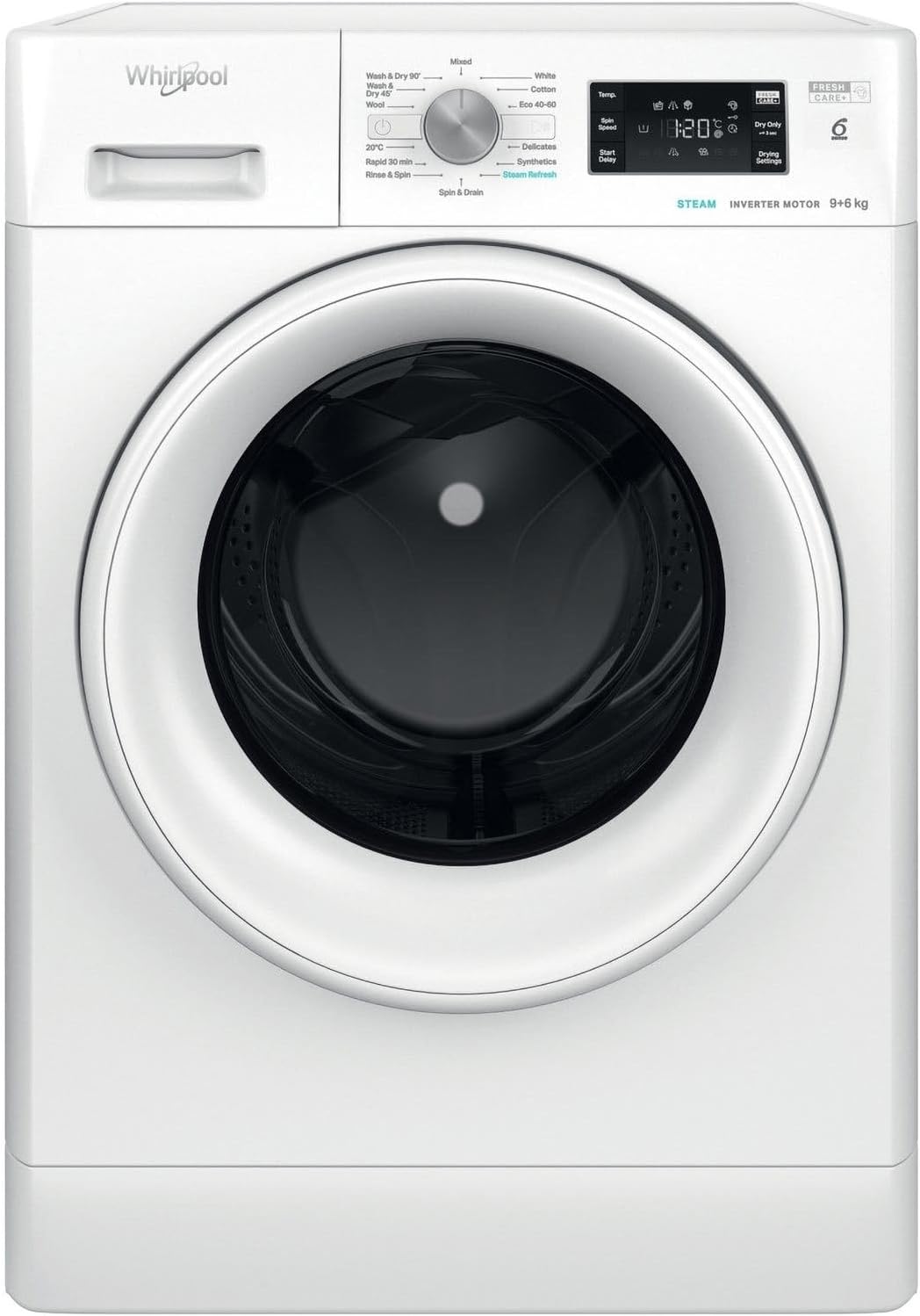 Whirlpool 9kg Wash 6kg Dry 1400rpm Freestanding Washer Dryer - White, (FFWDB 964369 WV UK).